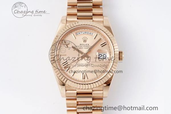 DayDate 40 RG JDF Gain Weight 904L Steel RG Dial Roman Markers on President Bracelet A2836 V WaterResistant 1817
