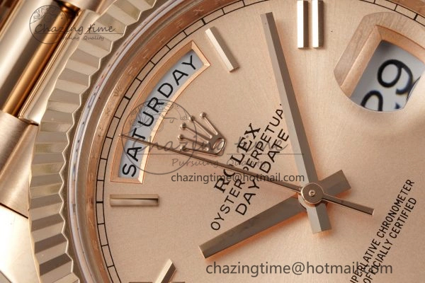 DayDate 40 RG JDF Gain Weight 904L Steel RG Dial Roman Markers on President Bracelet A2836 V WaterResistant 1817