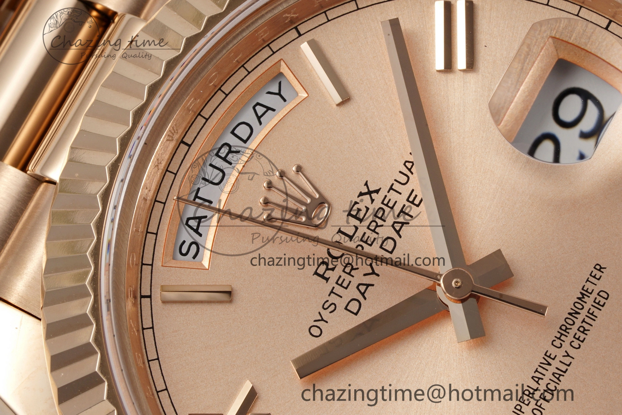 DayDate 40 RG JDF Gain Weight 904L Steel RG Dial Roman Markers on President Bracelet A2836 V WaterResistant 1817