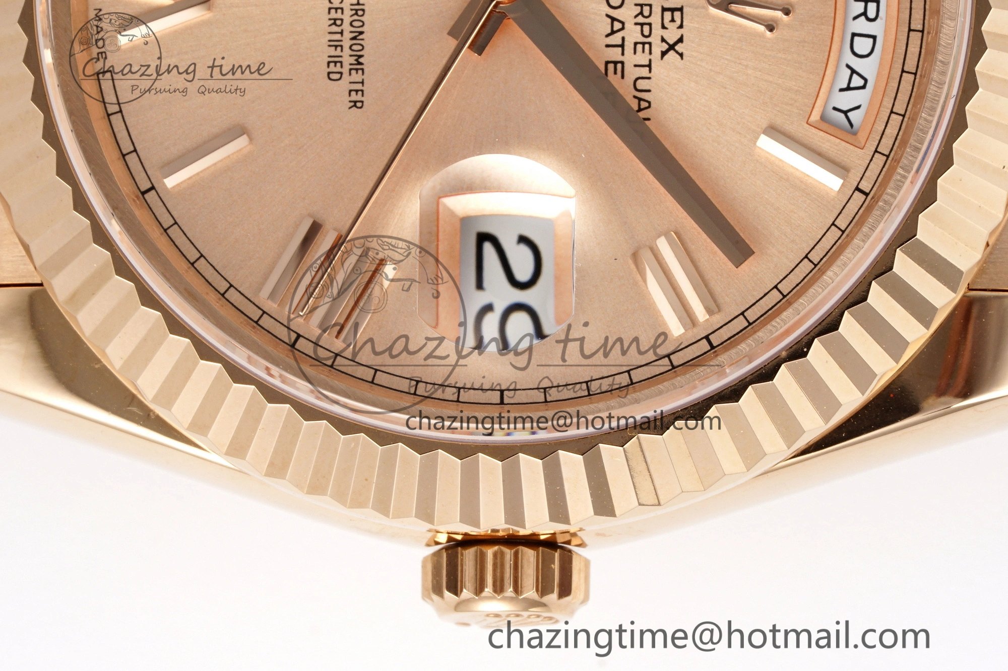 DayDate 40 RG JDF Gain Weight 904L Steel RG Dial Roman Markers on President Bracelet A2836 V WaterResistant 1817