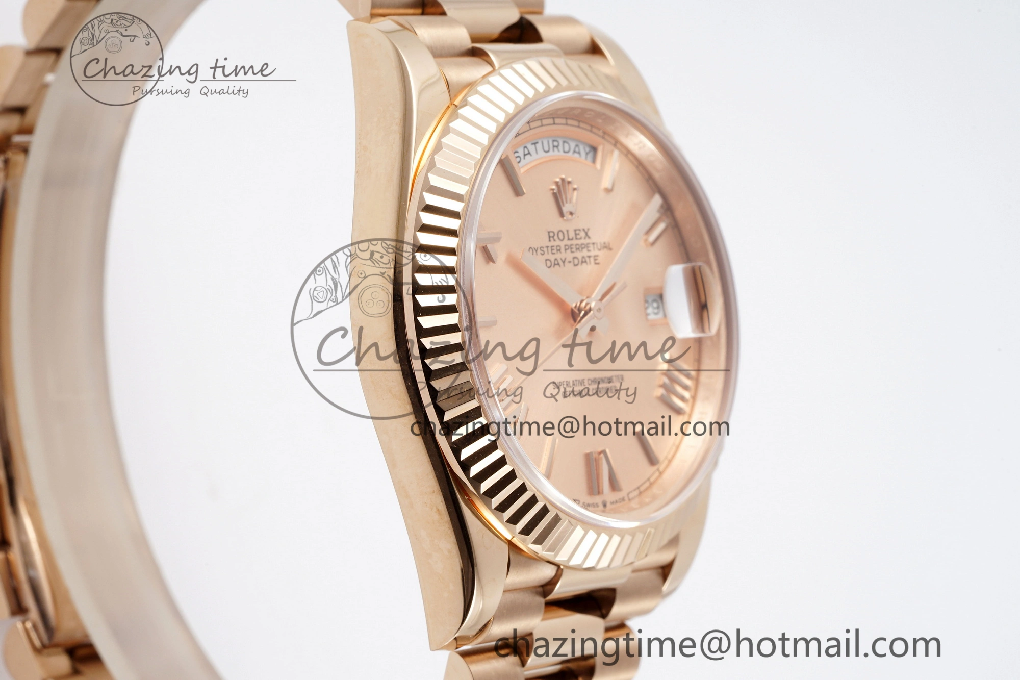 DayDate 40 RG JDF Gain Weight 904L Steel RG Dial Roman Markers on President Bracelet A2836 V WaterResistant 1817