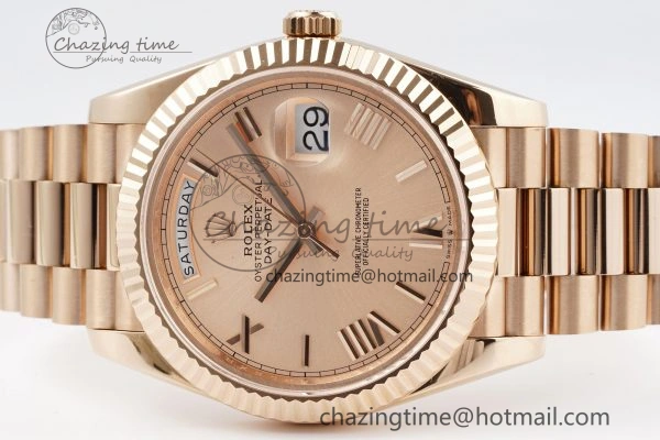 DayDate 40 RG JDF Gain Weight 904L Steel RG Dial Roman Markers on President Bracelet A2836 V WaterResistant 1817