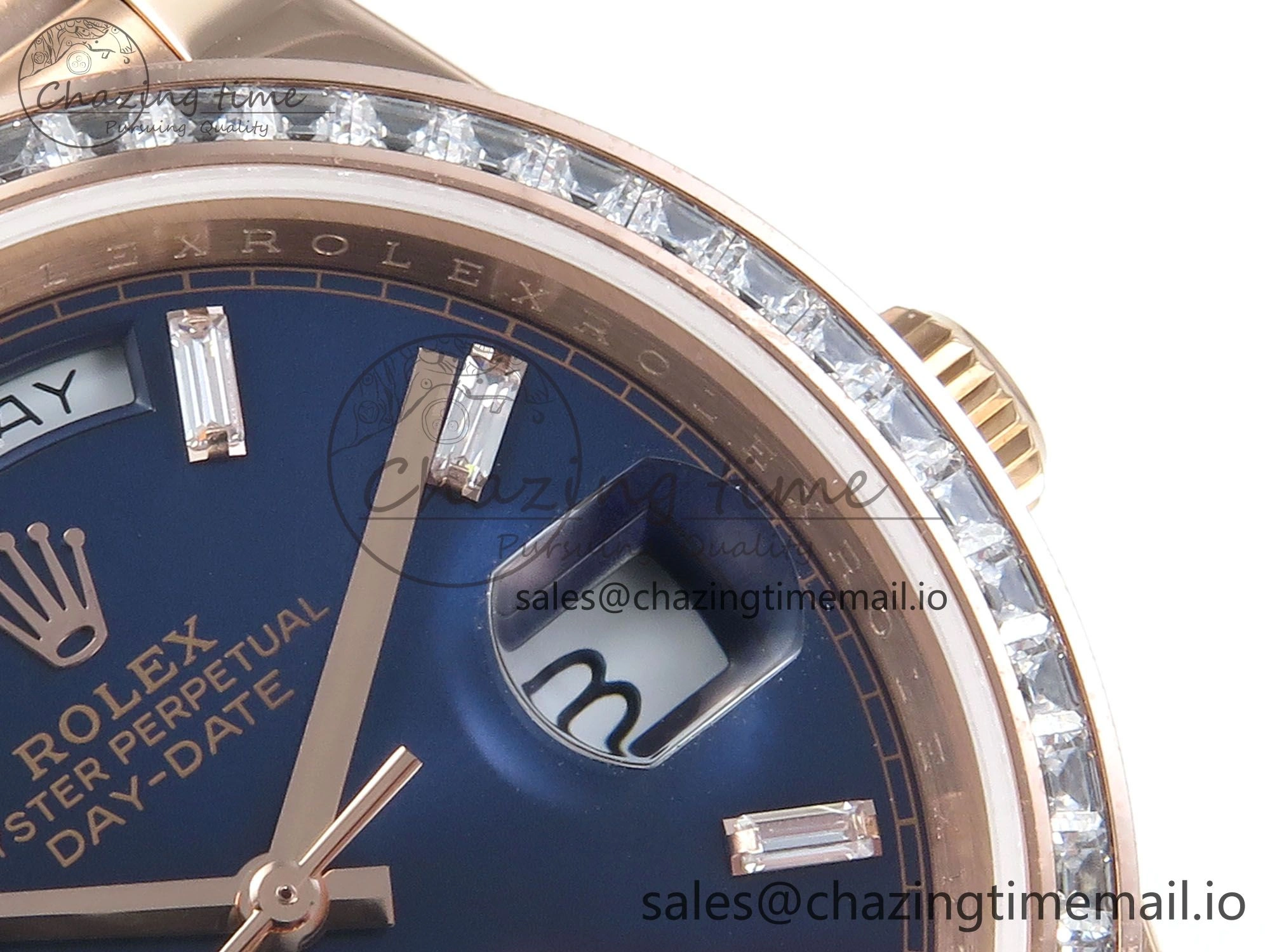 GoAnywhere DayDate 40 RG QF 1:1 Best Edition Blue Crystal Dial Diamonds Bezel on President Bracelet A2836 V5 (Gain Weight) 472