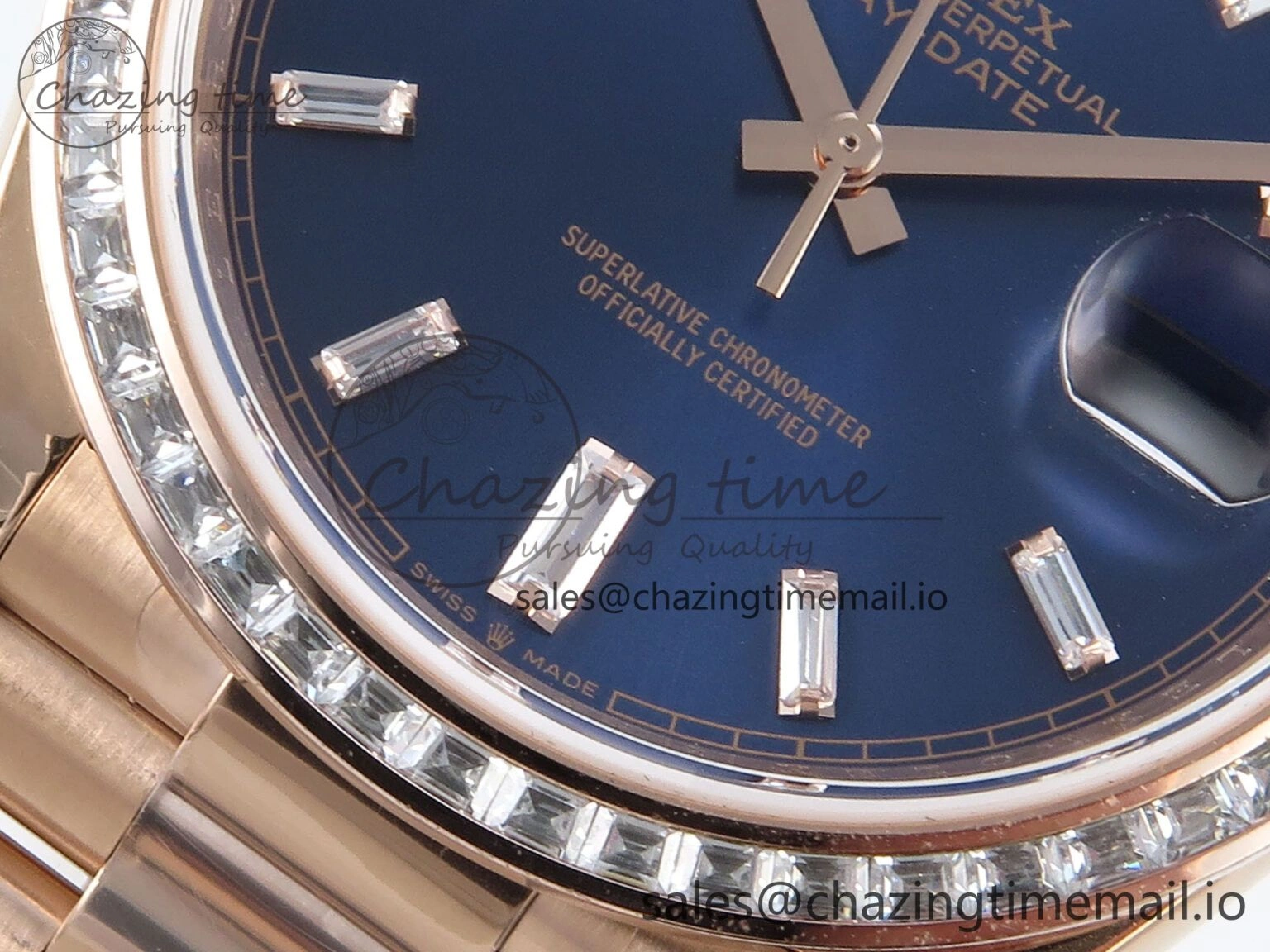 GoAnywhere DayDate 40 RG QF 1:1 Best Edition Blue Crystal Dial Diamonds Bezel on President Bracelet A2836 V5 (Gain Weight) 472