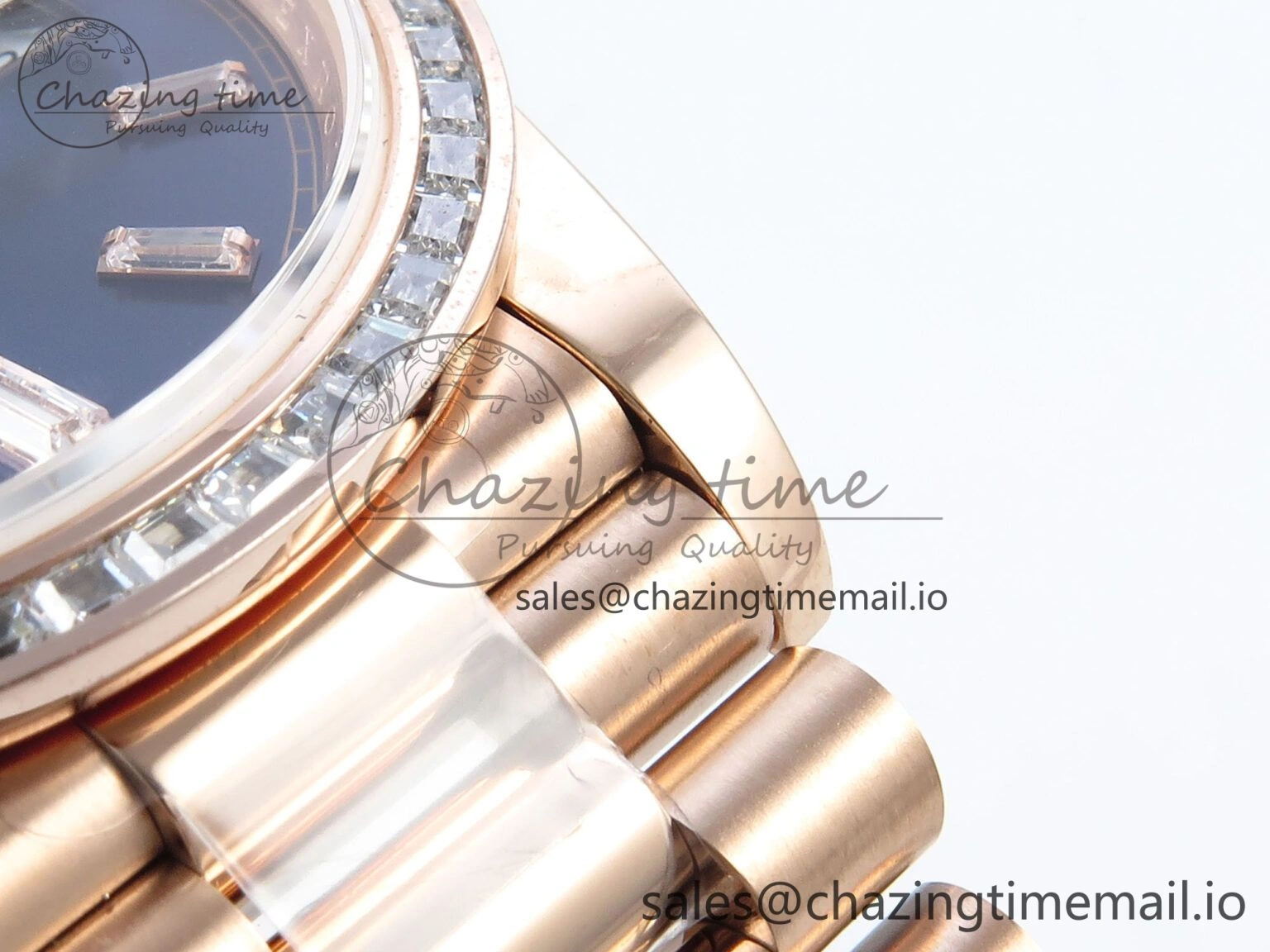 GoAnywhere DayDate 40 RG QF 1:1 Best Edition Blue Crystal Dial Diamonds Bezel on President Bracelet A2836 V5 (Gain Weight) 472