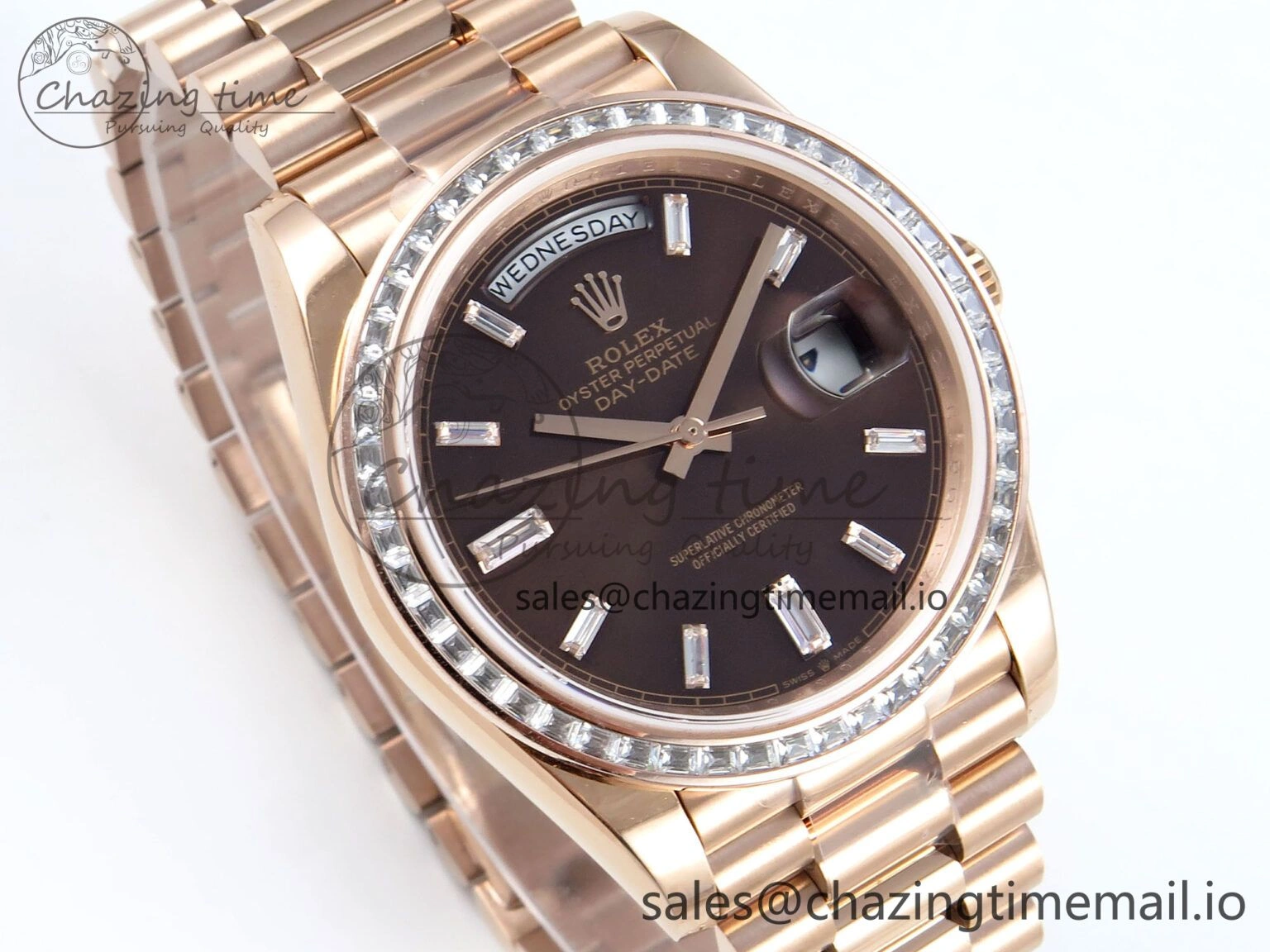 ZeroBulk DayDate 40 RG QF 1:1 Best Edition Brown Crystal Dial Diamonds Bezel on President Bracelet A2836 V5 (Gain Weight) 474