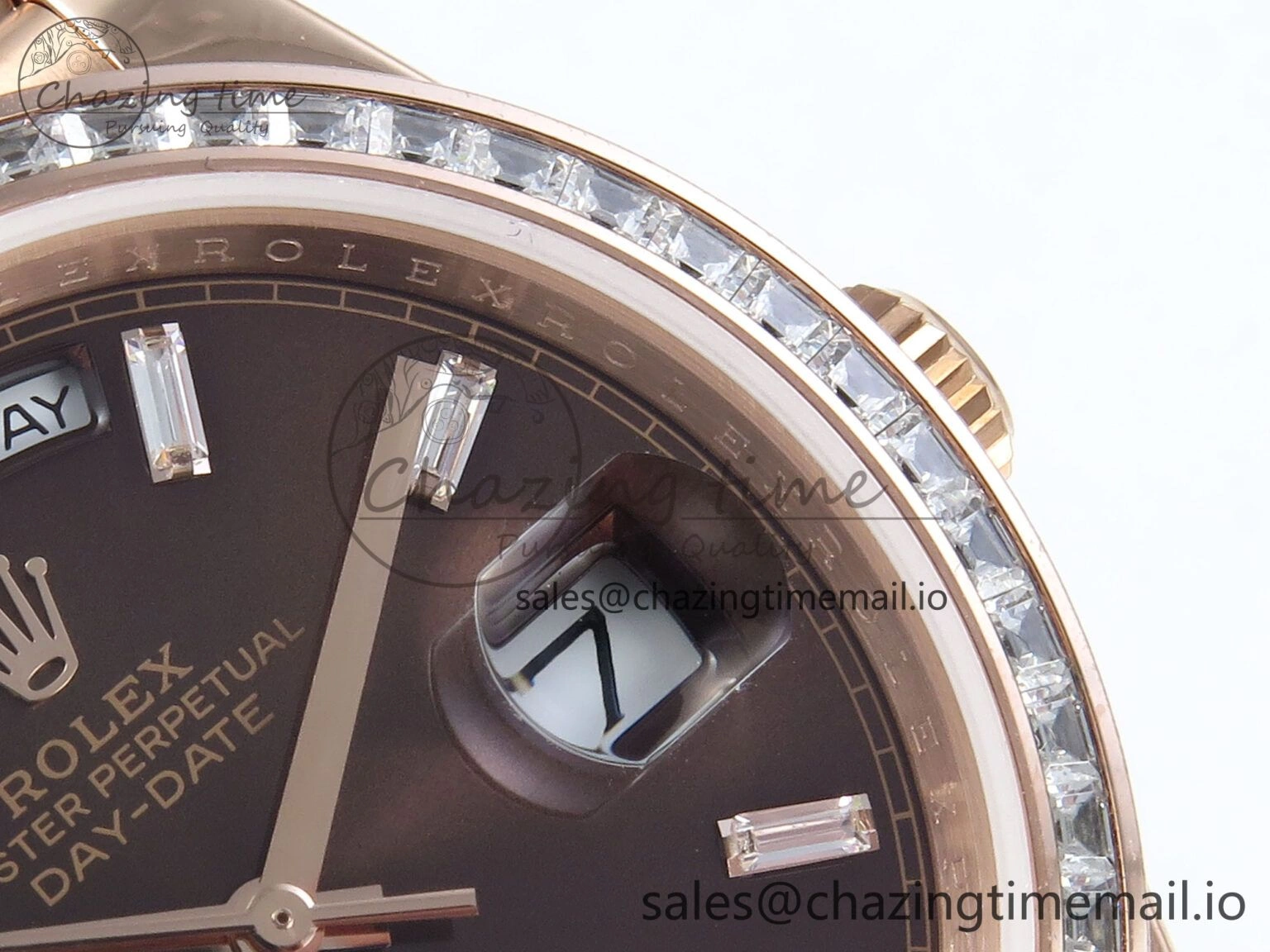 ZeroBulk DayDate 40 RG QF 1:1 Best Edition Brown Crystal Dial Diamonds Bezel on President Bracelet A2836 V5 (Gain Weight) 474