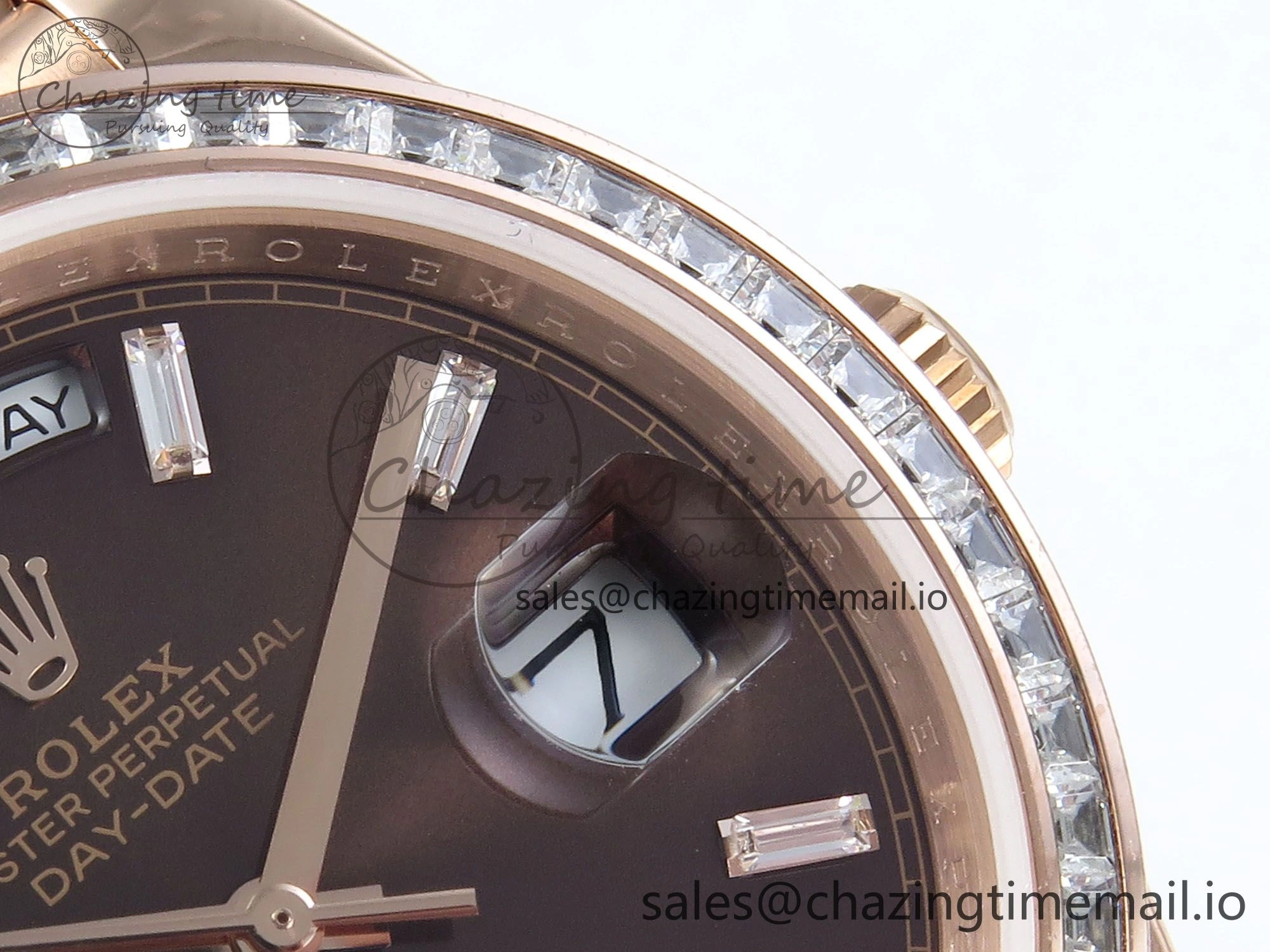 ZeroBulk DayDate 40 RG QF 1:1 Best Edition Brown Crystal Dial Diamonds Bezel on President Bracelet A2836 V5 (Gain Weight) 474