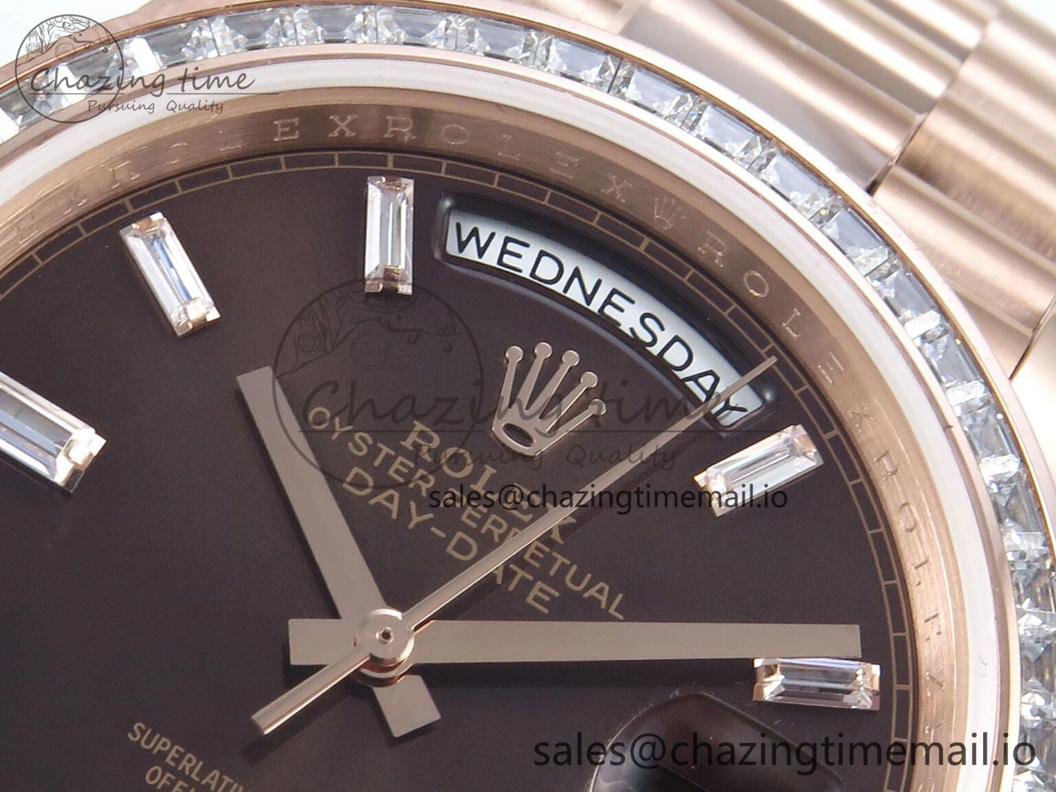 ZeroBulk DayDate 40 RG QF 1:1 Best Edition Brown Crystal Dial Diamonds Bezel on President Bracelet A2836 V5 (Gain Weight) 474