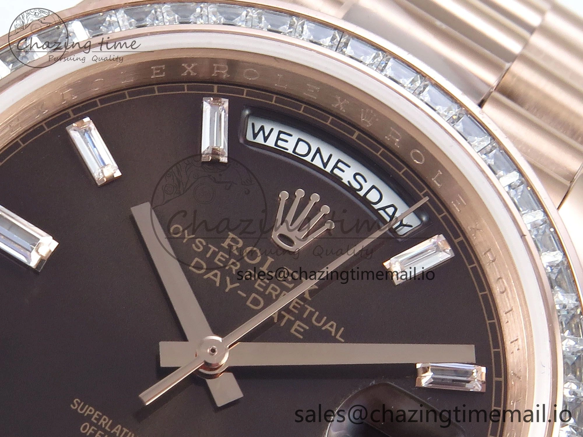 ZeroBulk DayDate 40 RG QF 1:1 Best Edition Brown Crystal Dial Diamonds Bezel on President Bracelet A2836 V5 (Gain Weight) 474