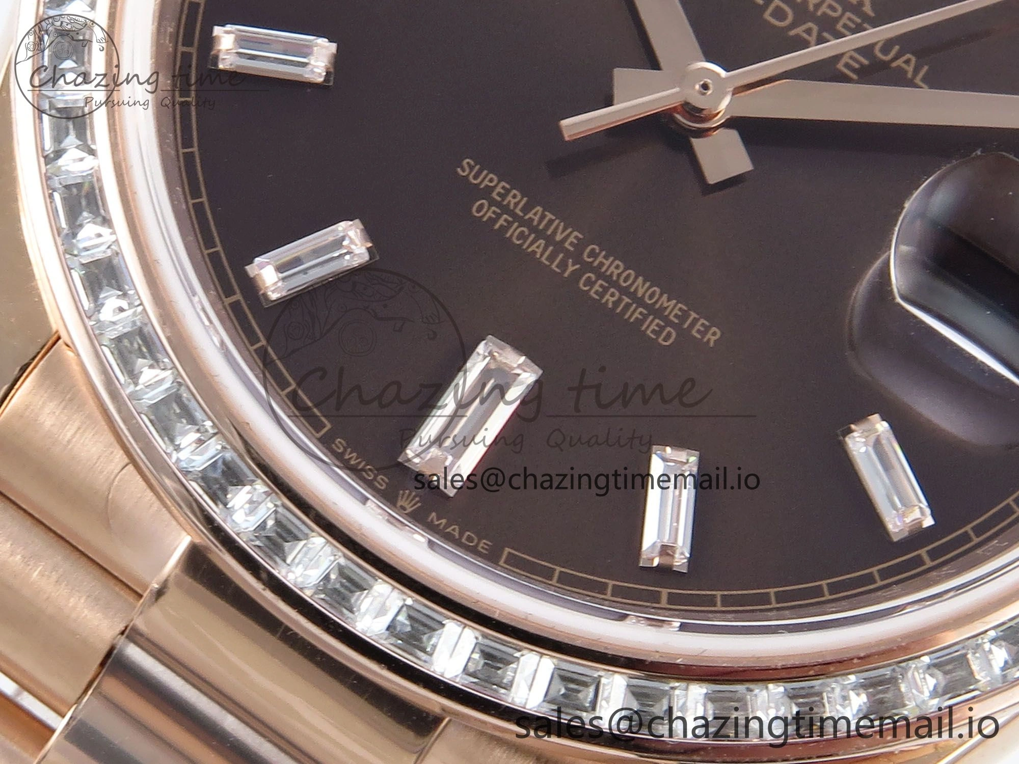 ZeroBulk DayDate 40 RG QF 1:1 Best Edition Brown Crystal Dial Diamonds Bezel on President Bracelet A2836 V5 (Gain Weight) 474