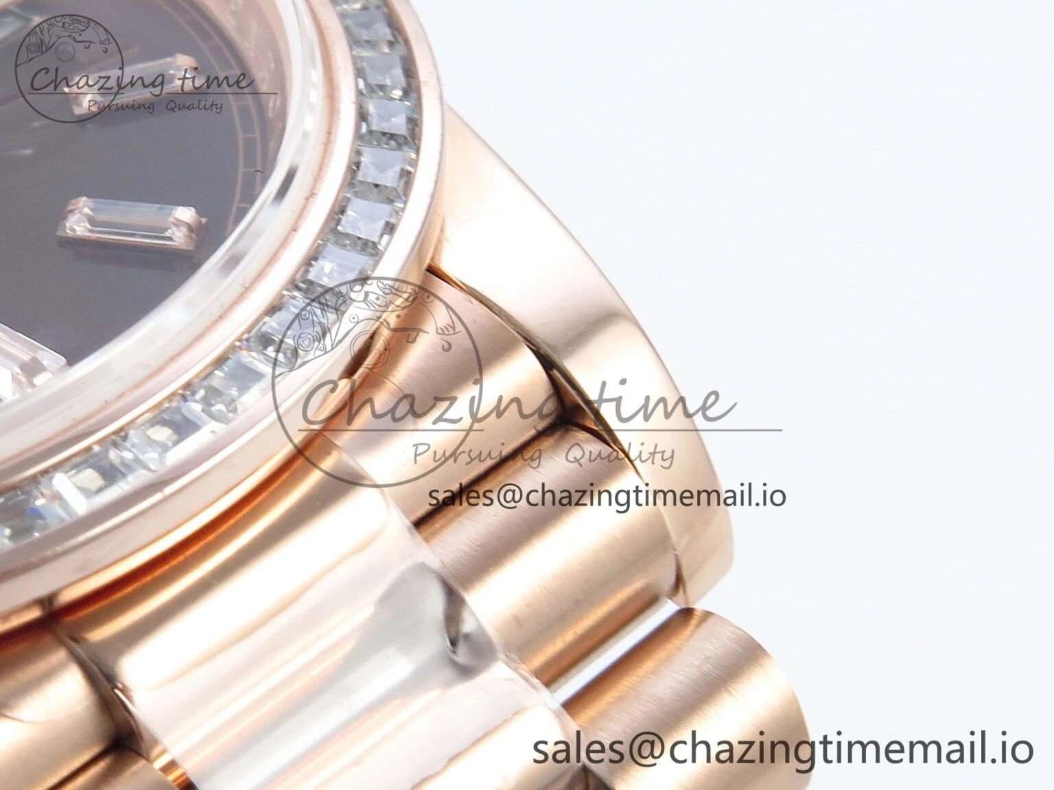 ZeroBulk DayDate 40 RG QF 1:1 Best Edition Brown Crystal Dial Diamonds Bezel on President Bracelet A2836 V5 (Gain Weight) 474