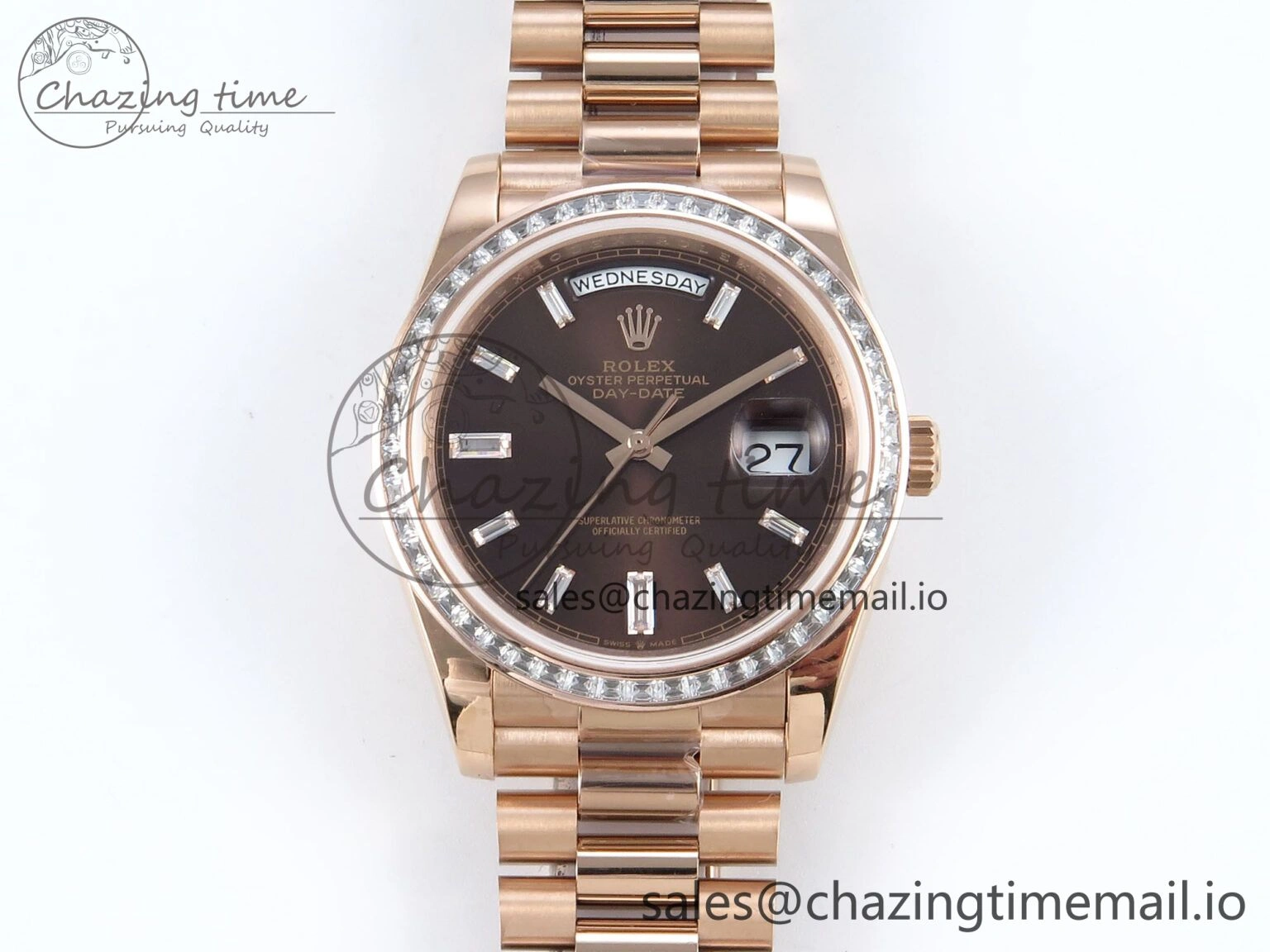 ZeroBulk DayDate 40 RG QF 1:1 Best Edition Brown Crystal Dial Diamonds Bezel on President Bracelet A2836 V5 (Gain Weight) 474