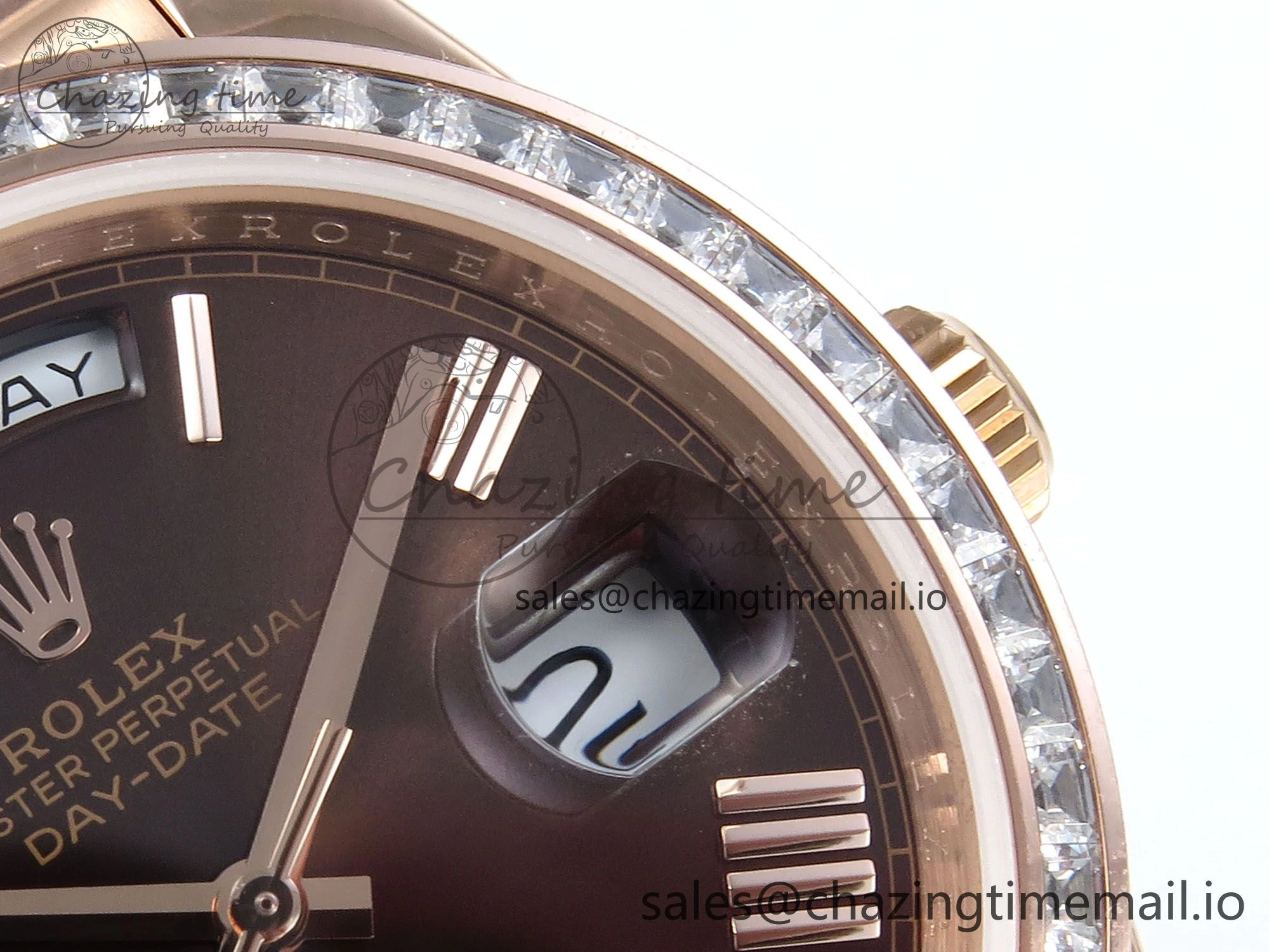 DayDate 40 RG QF 1:1 Best Edition Brown Roman Dial Diamonds Bezel on President Bracelet A2836 V5 (Gain Weight) Efficient 475