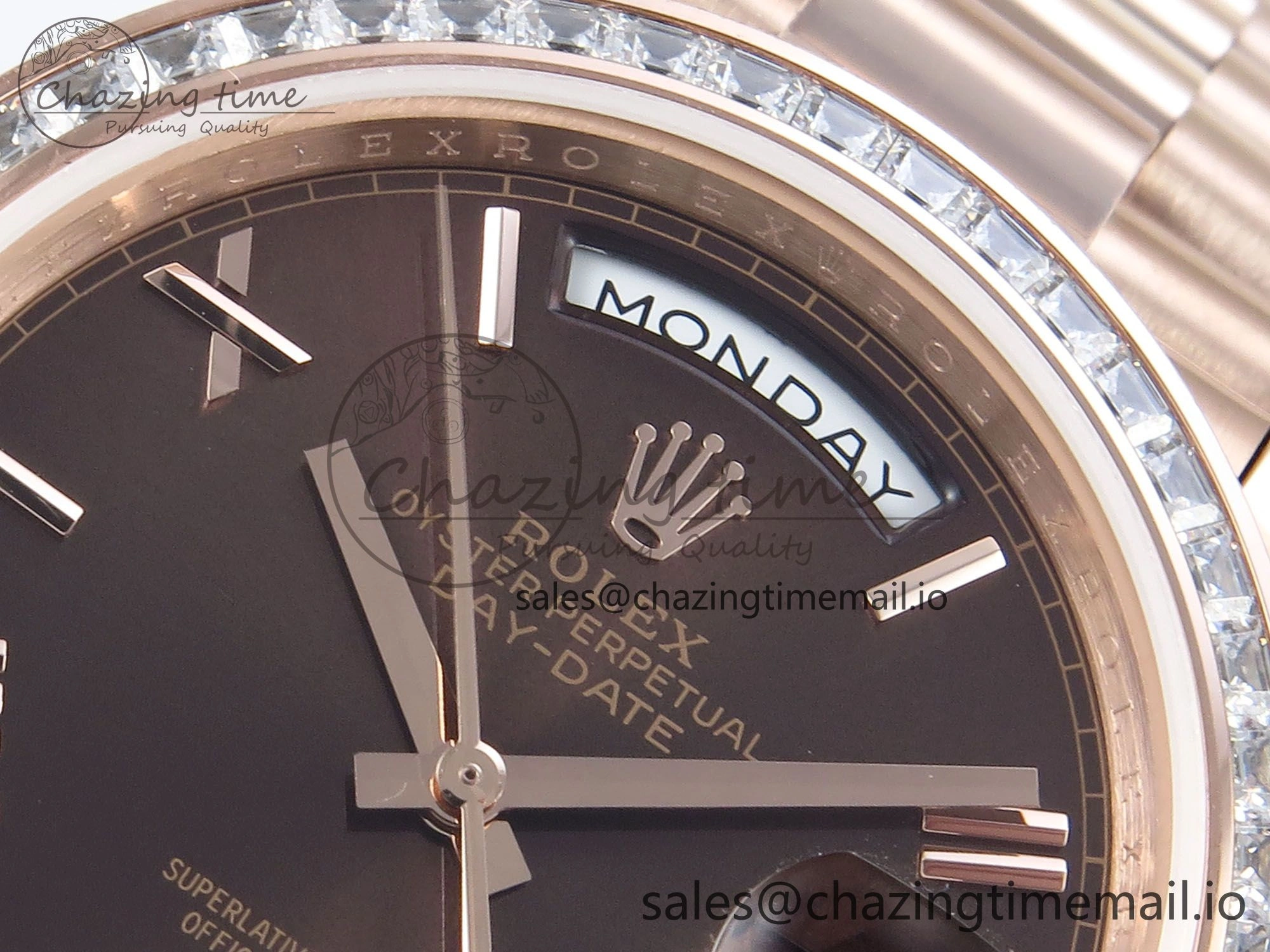 DayDate 40 RG QF 1:1 Best Edition Brown Roman Dial Diamonds Bezel on President Bracelet A2836 V5 (Gain Weight) Efficient 475