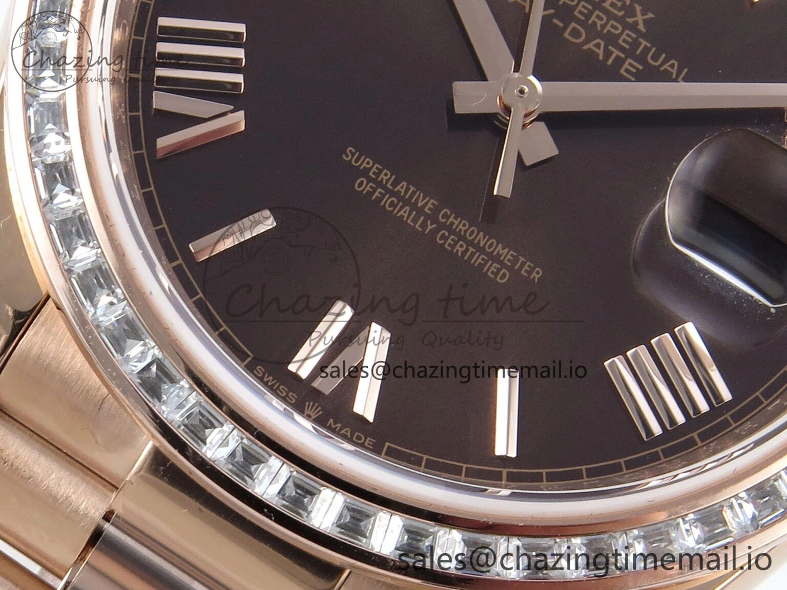 DayDate 40 RG QF 1:1 Best Edition Brown Roman Dial Diamonds Bezel on President Bracelet A2836 V5 (Gain Weight) Efficient 475