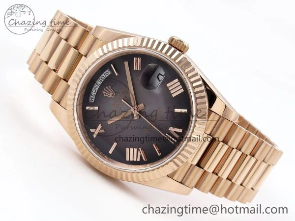 WeatherProof DayDate 40 RG QF 1:1 Best Edition Gray Dial on President Bracelet A2824 (Gain Weight) 1329