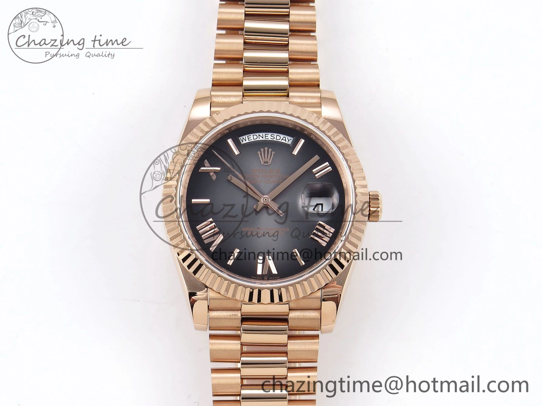 WeatherProof DayDate 40 RG QF 1:1 Best Edition Gray Dial on President Bracelet A2824 (Gain Weight) 1329