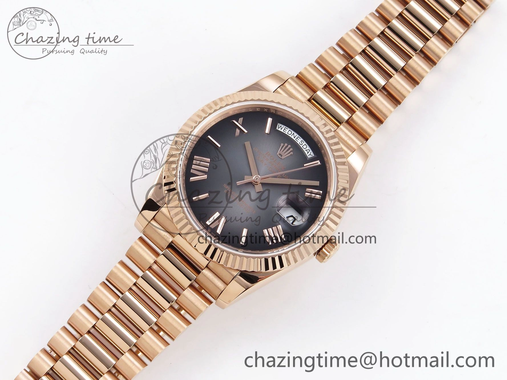 WeatherProof DayDate 40 RG QF 1:1 Best Edition Gray Dial on President Bracelet A2824 (Gain Weight) 1329