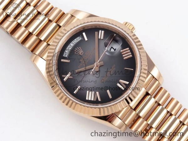WeatherProof DayDate 40 RG QF 1:1 Best Edition Gray Dial on President Bracelet A2824 (Gain Weight) 1329