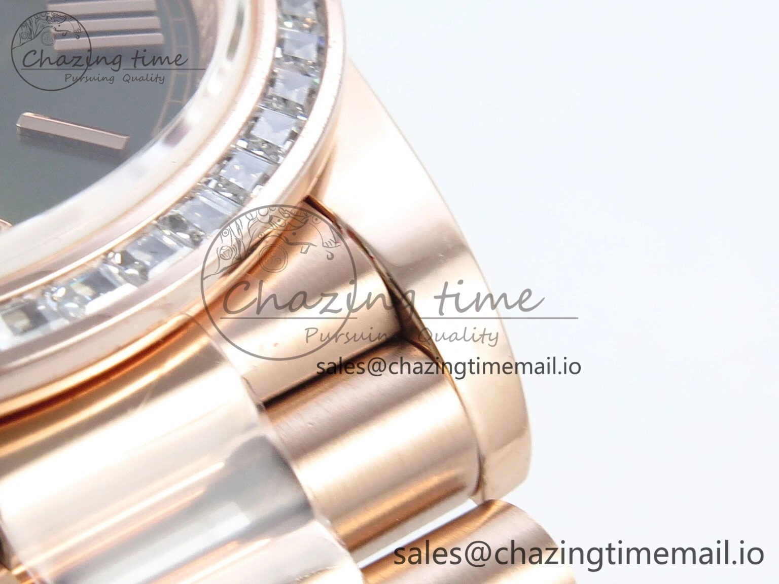 DayDate 40 RG QF 1:1 Best Edition Green Roman Dial Diamonds Bezel on President Bracelet A2836 V5 (Gain Weight) DailyWear 468