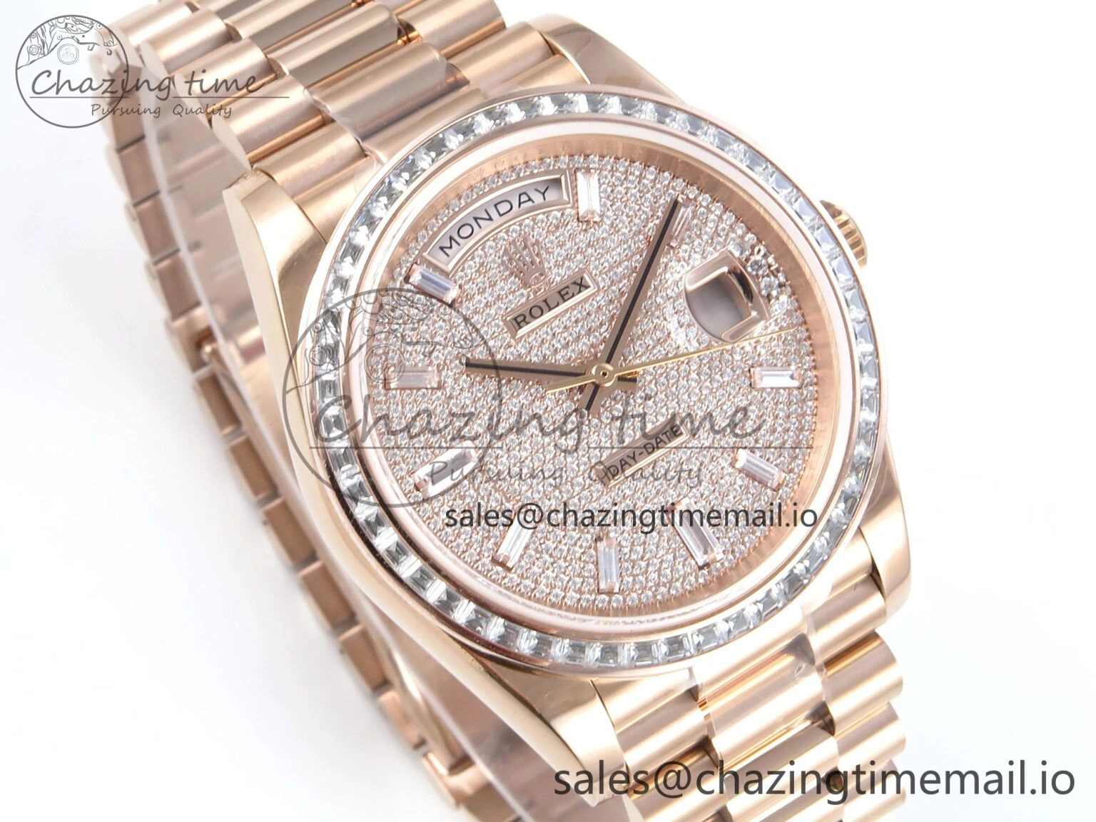 DayDate 40 RG QF 1:1 Best Edition RG Diamonds Dial Diamonds Bezel on President Bracelet A2836 V5 (Gain Weight) UrbanStyle 473