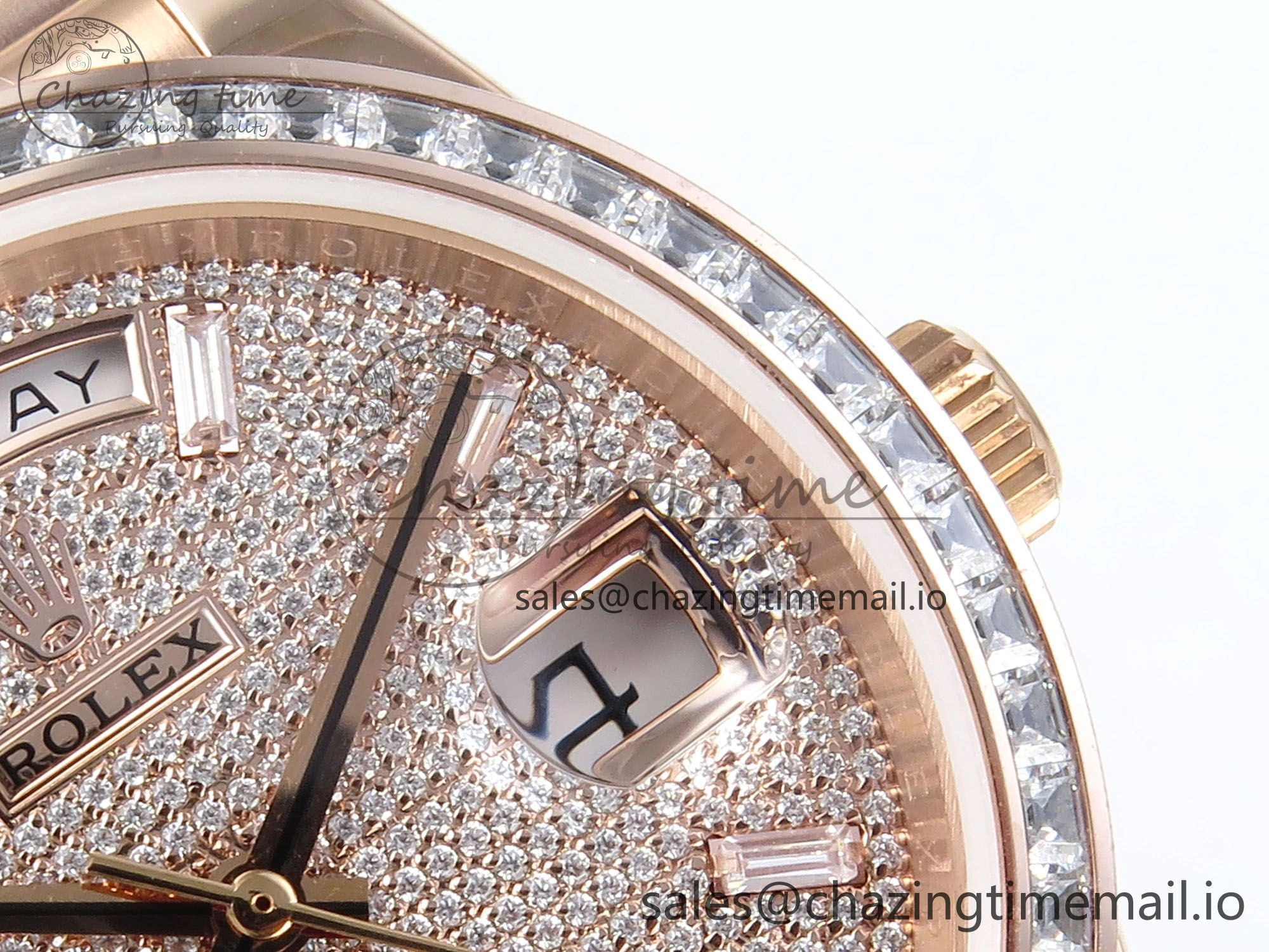 DayDate 40 RG QF 1:1 Best Edition RG Diamonds Dial Diamonds Bezel on President Bracelet A2836 V5 (Gain Weight) UrbanStyle 473
