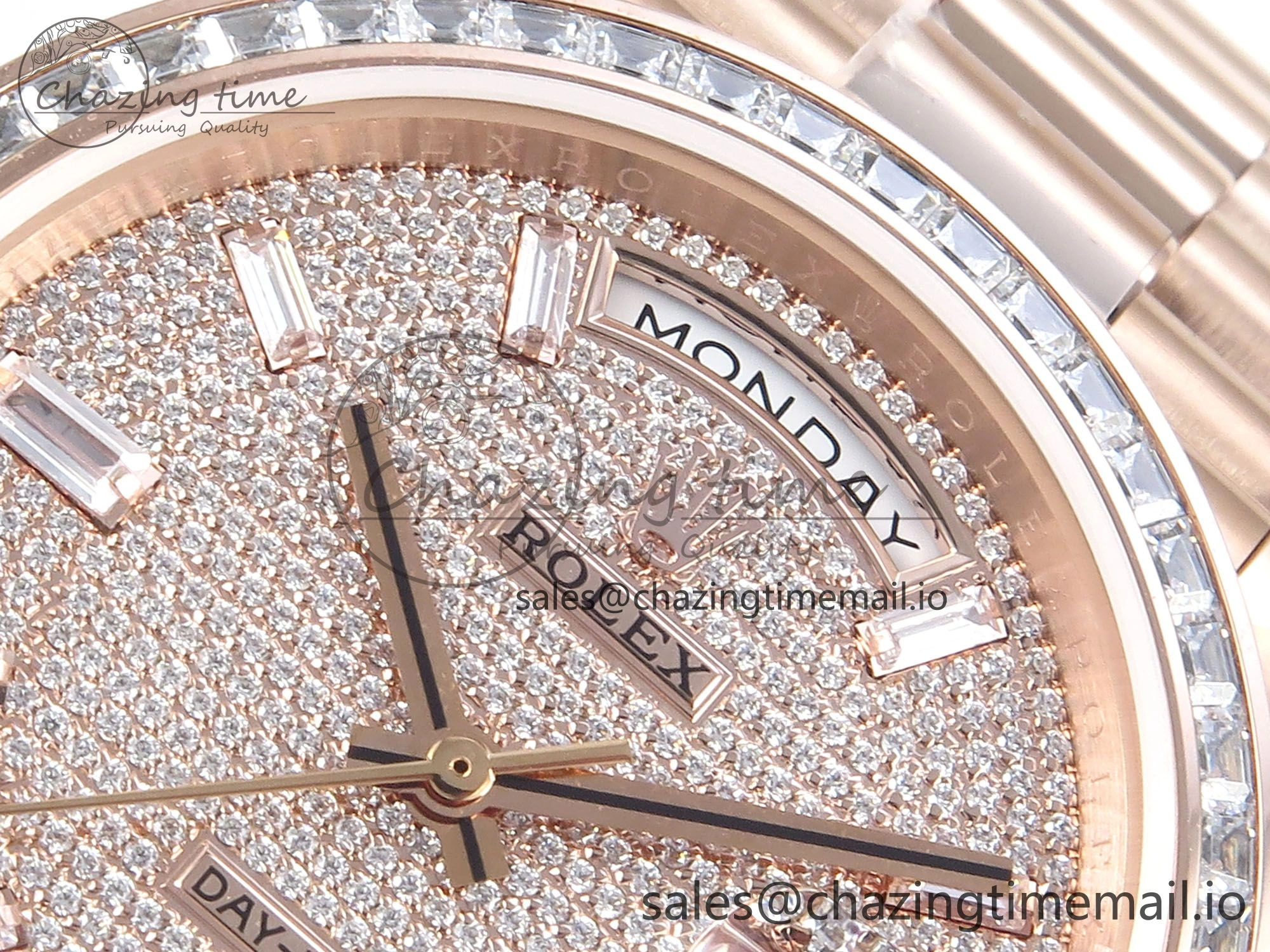DayDate 40 RG QF 1:1 Best Edition RG Diamonds Dial Diamonds Bezel on President Bracelet A2836 V5 (Gain Weight) UrbanStyle 473