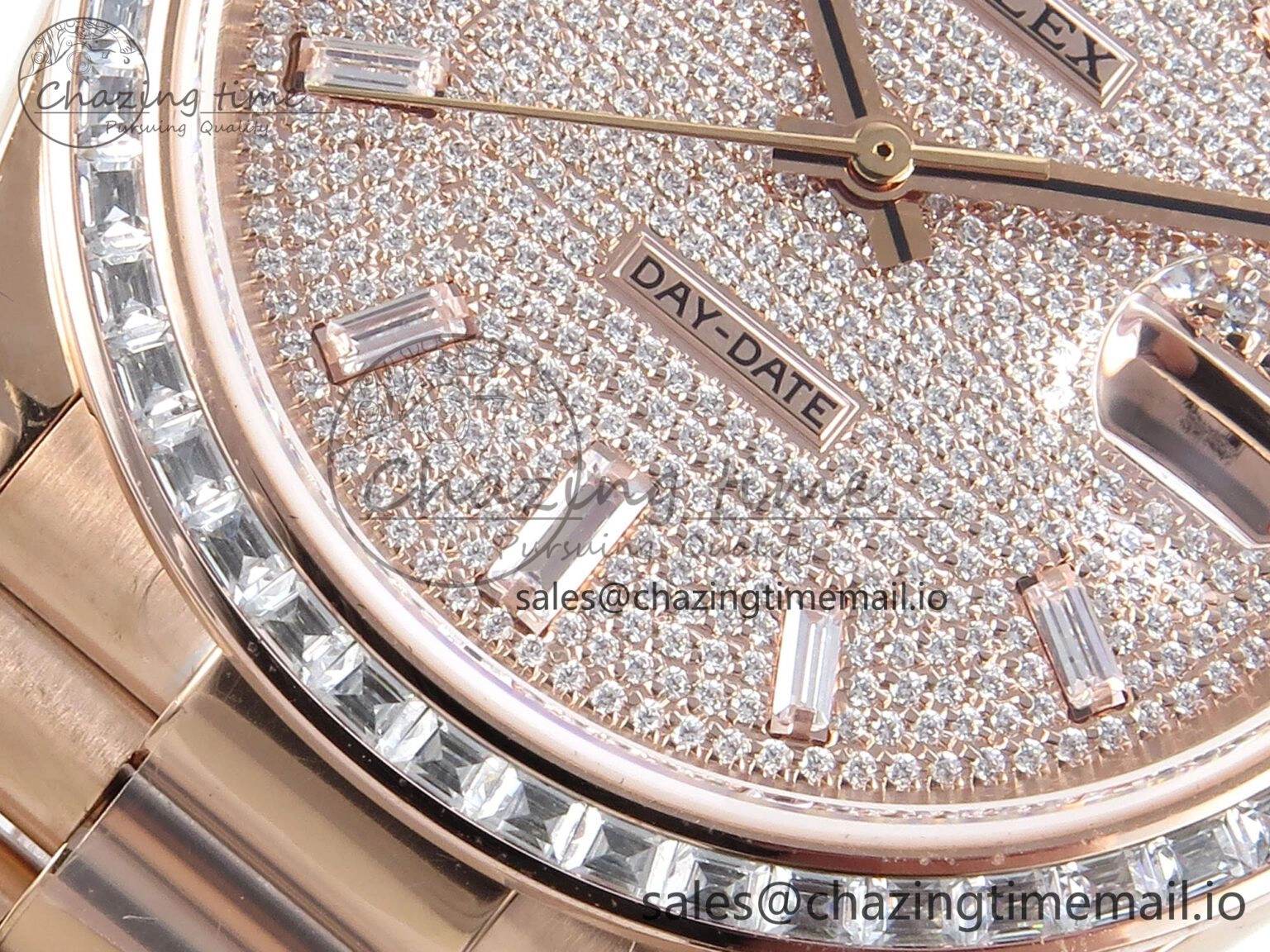 DayDate 40 RG QF 1:1 Best Edition RG Diamonds Dial Diamonds Bezel on President Bracelet A2836 V5 (Gain Weight) UrbanStyle 473