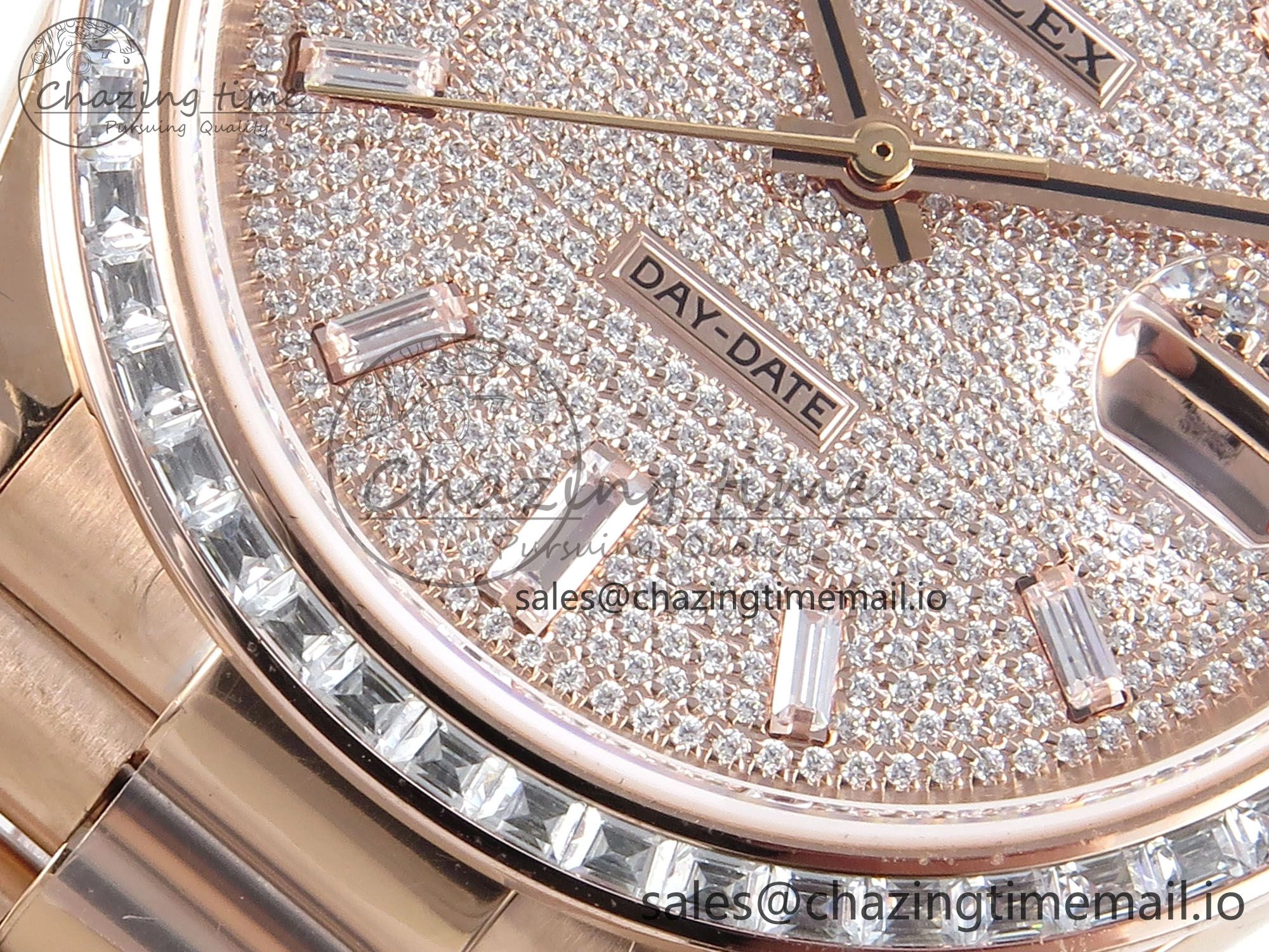 DayDate 40 RG QF 1:1 Best Edition RG Diamonds Dial Diamonds Bezel on President Bracelet A2836 V5 (Gain Weight) UrbanStyle 473