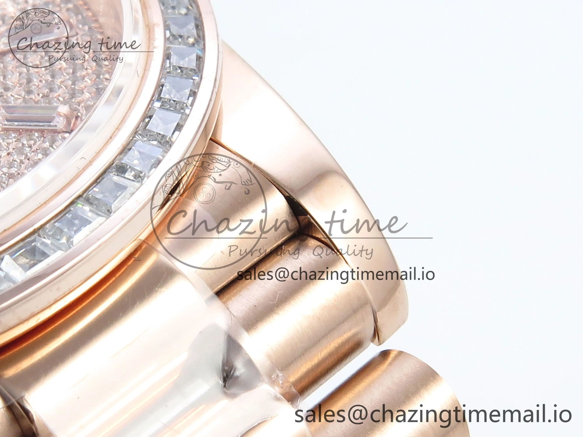 DayDate 40 RG QF 1:1 Best Edition RG Diamonds Dial Diamonds Bezel on President Bracelet A2836 V5 (Gain Weight) UrbanStyle 473