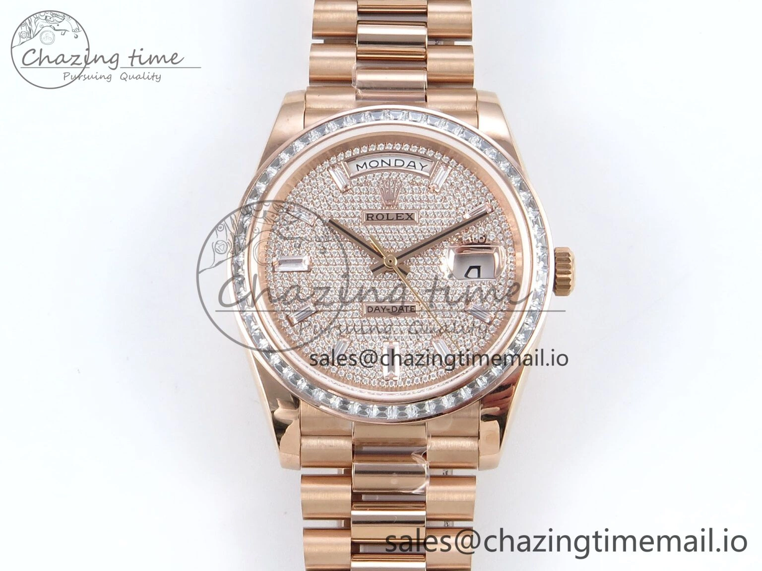DayDate 40 RG QF 1:1 Best Edition RG Diamonds Dial Diamonds Bezel on President Bracelet A2836 V5 (Gain Weight) UrbanStyle 473