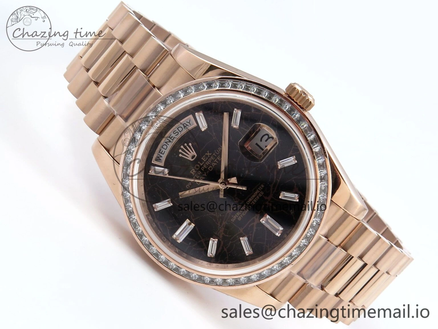 DayDate 40 RG QF 1:1 Best Edition Slate Eisenkiesel Dial Diamonds Bezel on President Bracelet A2836 V5 (Gain Weight) Modern 476