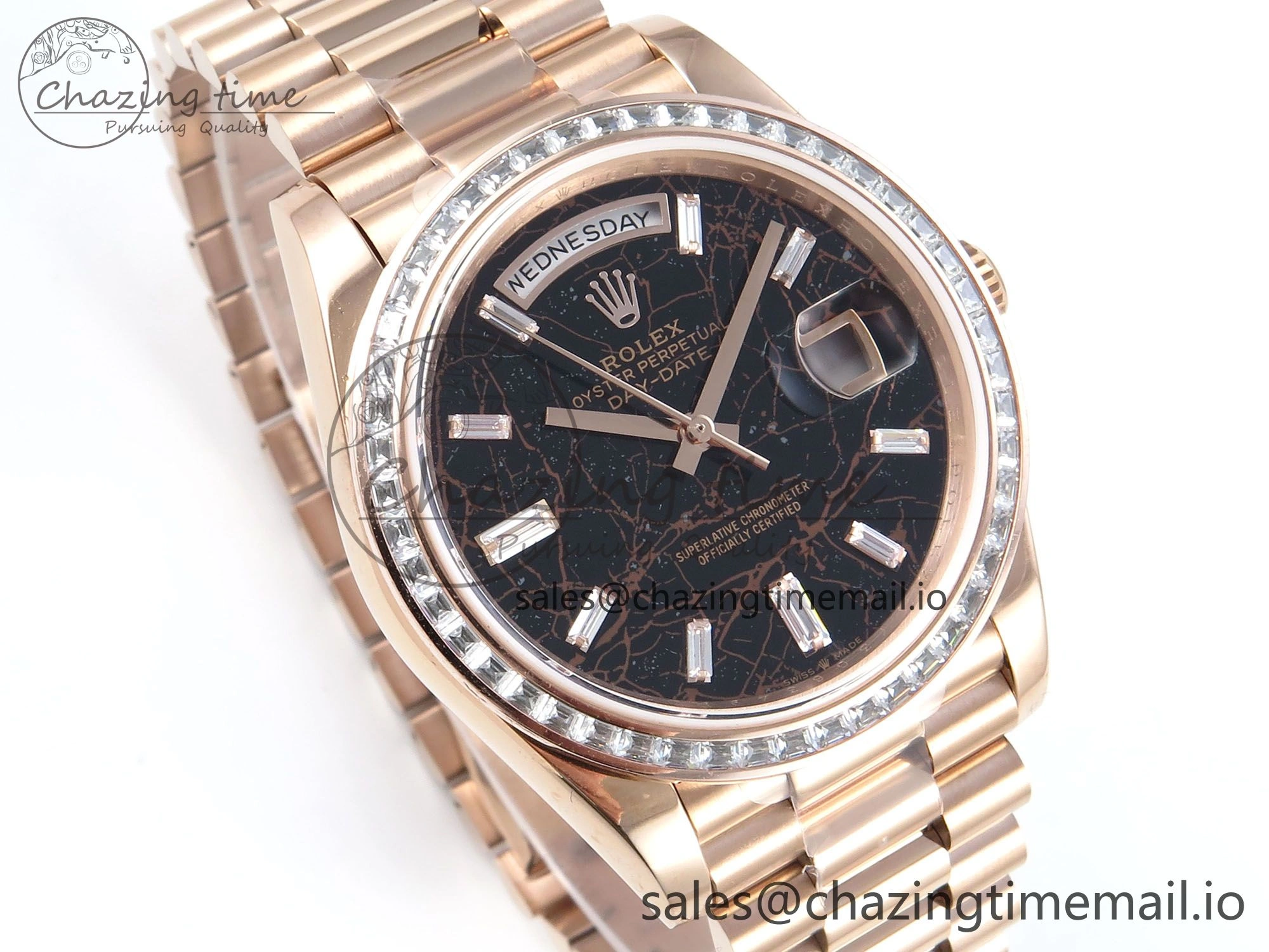DayDate 40 RG QF 1:1 Best Edition Slate Eisenkiesel Dial Diamonds Bezel on President Bracelet A2836 V5 (Gain Weight) Modern 476