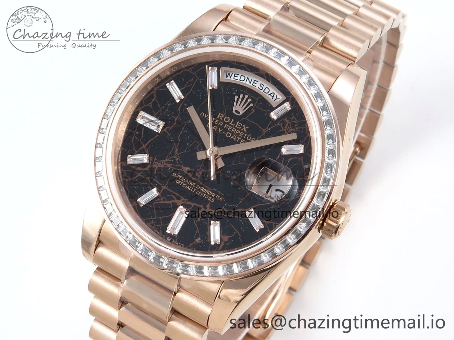 DayDate 40 RG QF 1:1 Best Edition Slate Eisenkiesel Dial Diamonds Bezel on President Bracelet A2836 V5 (Gain Weight) Modern 476