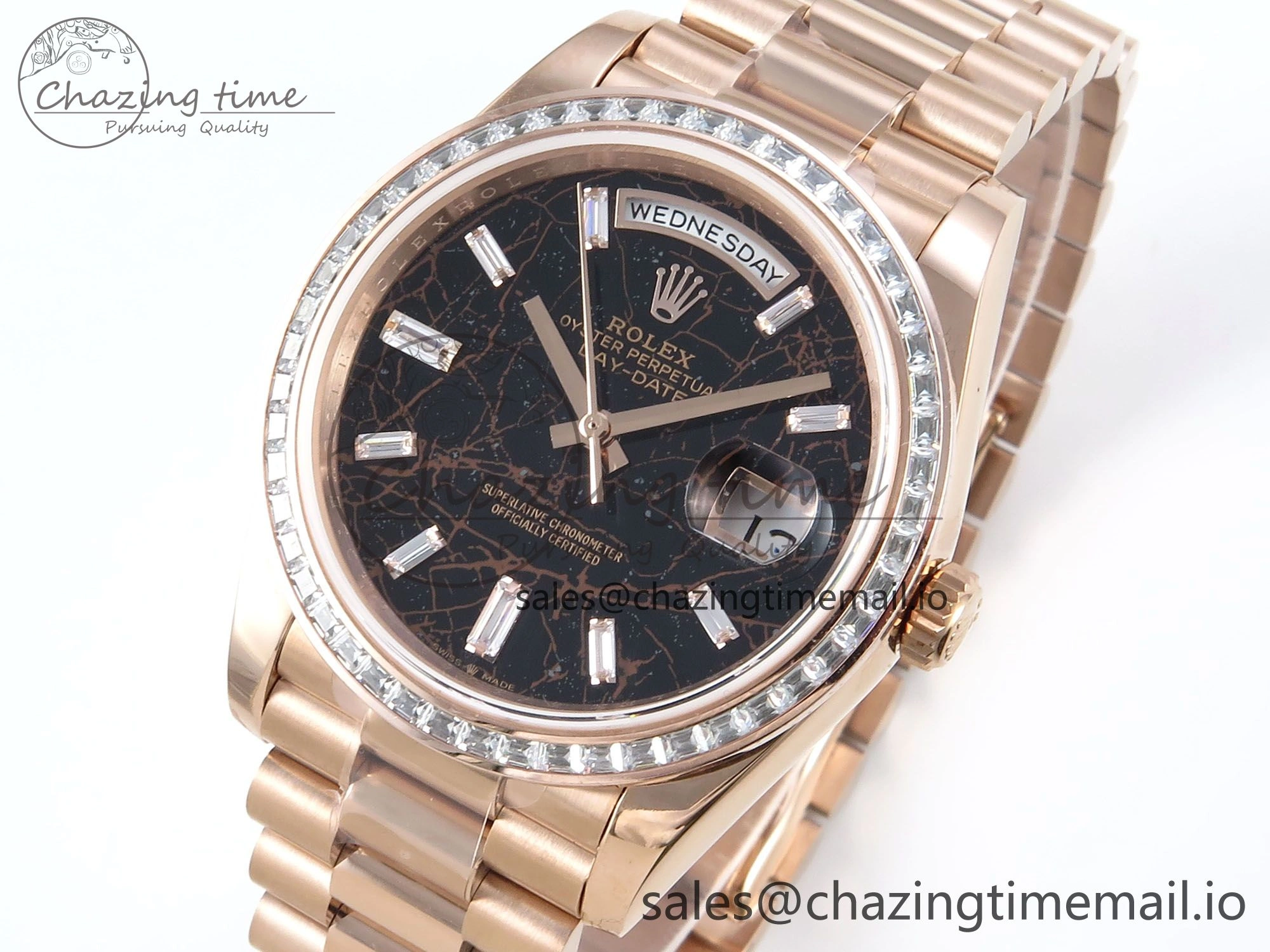 DayDate 40 RG QF 1:1 Best Edition Slate Eisenkiesel Dial Diamonds Bezel on President Bracelet A2836 V5 (Gain Weight) Modern 476