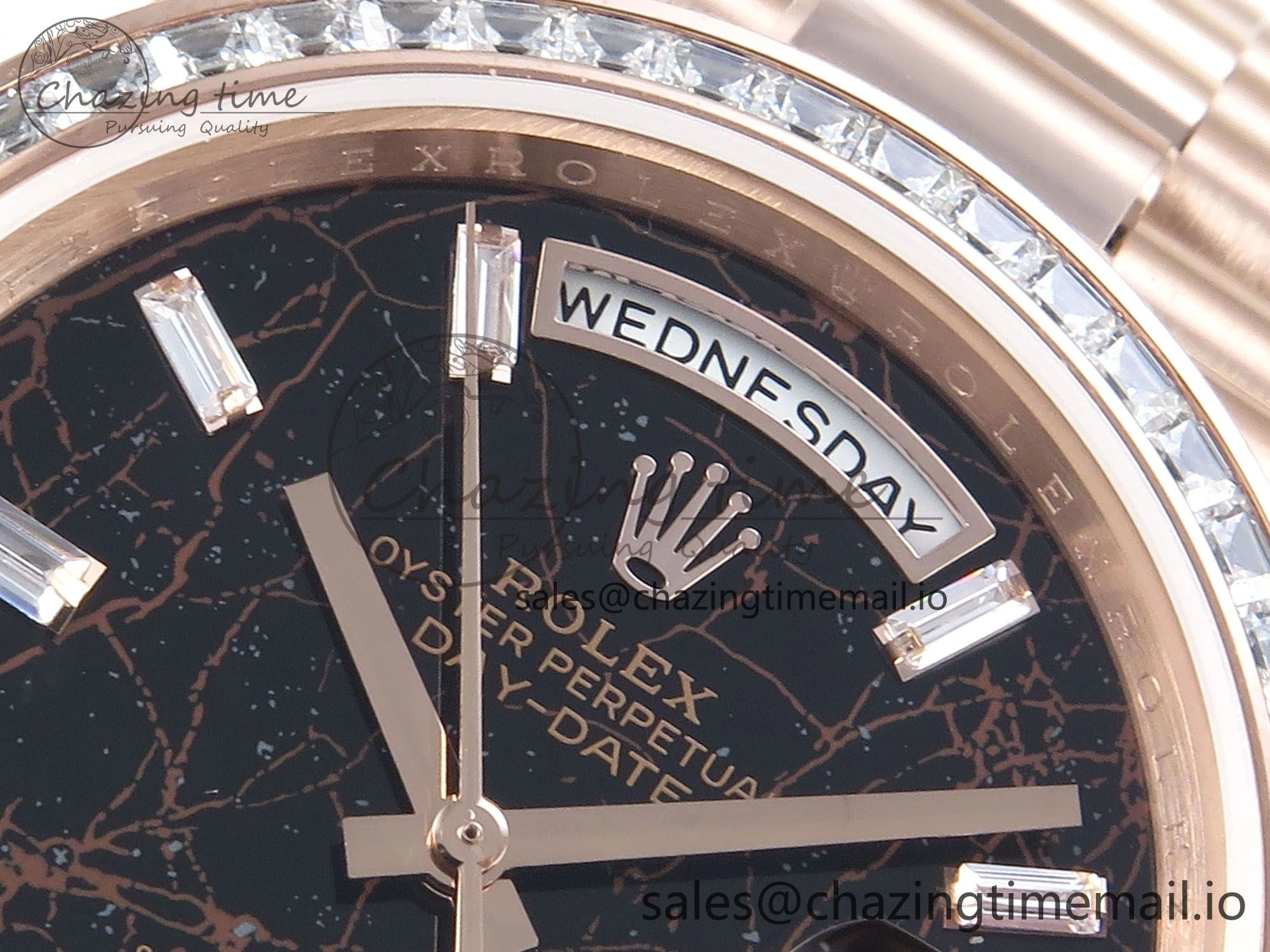 DayDate 40 RG QF 1:1 Best Edition Slate Eisenkiesel Dial Diamonds Bezel on President Bracelet A2836 V5 (Gain Weight) Modern 476