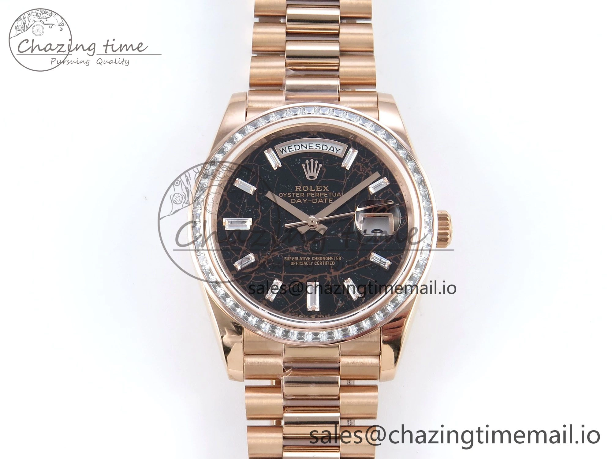 DayDate 40 RG QF 1:1 Best Edition Slate Eisenkiesel Dial Diamonds Bezel on President Bracelet A2836 V5 (Gain Weight) Modern 476