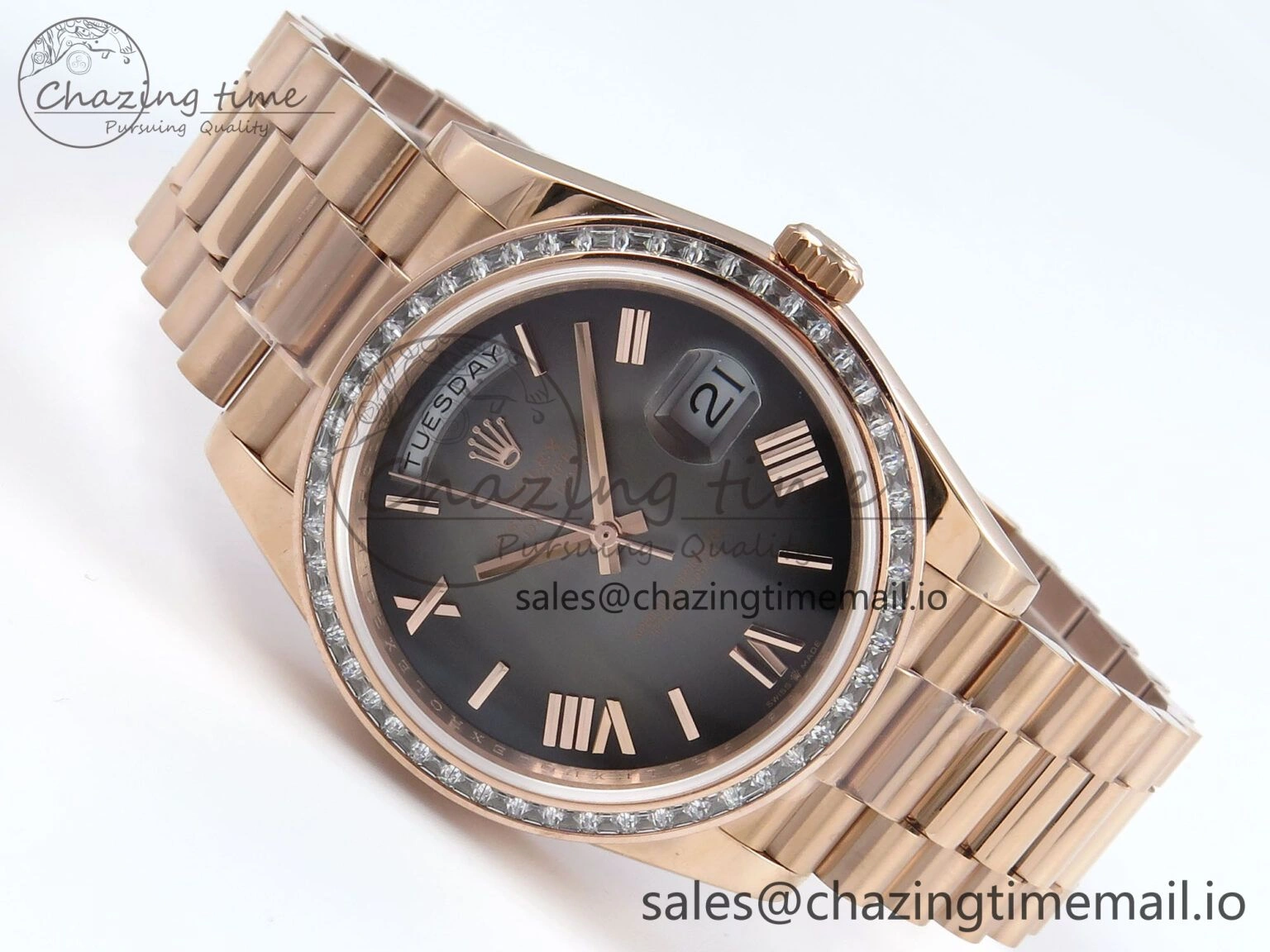 Popular DayDate 40 RG QF 1:1 Best Edition Slate Ombre Dial Diamonds Bezel on President Bracelet A2836 V5 (Gain Weight) 471