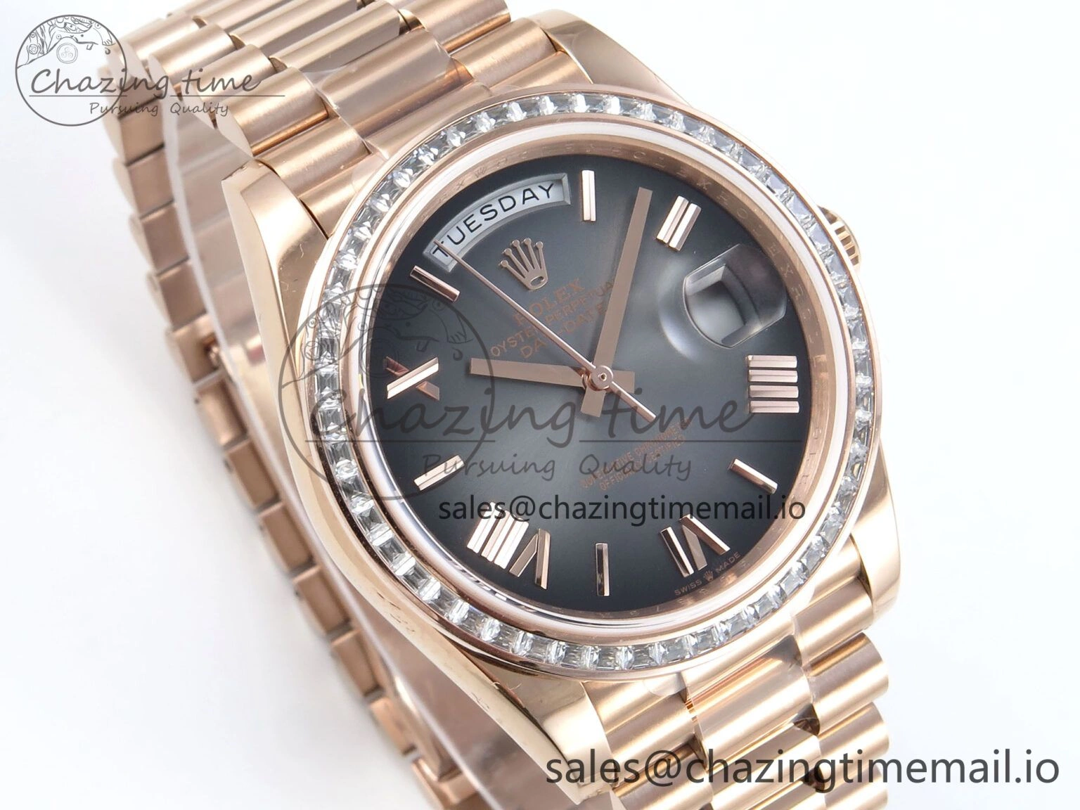 Popular DayDate 40 RG QF 1:1 Best Edition Slate Ombre Dial Diamonds Bezel on President Bracelet A2836 V5 (Gain Weight) 471