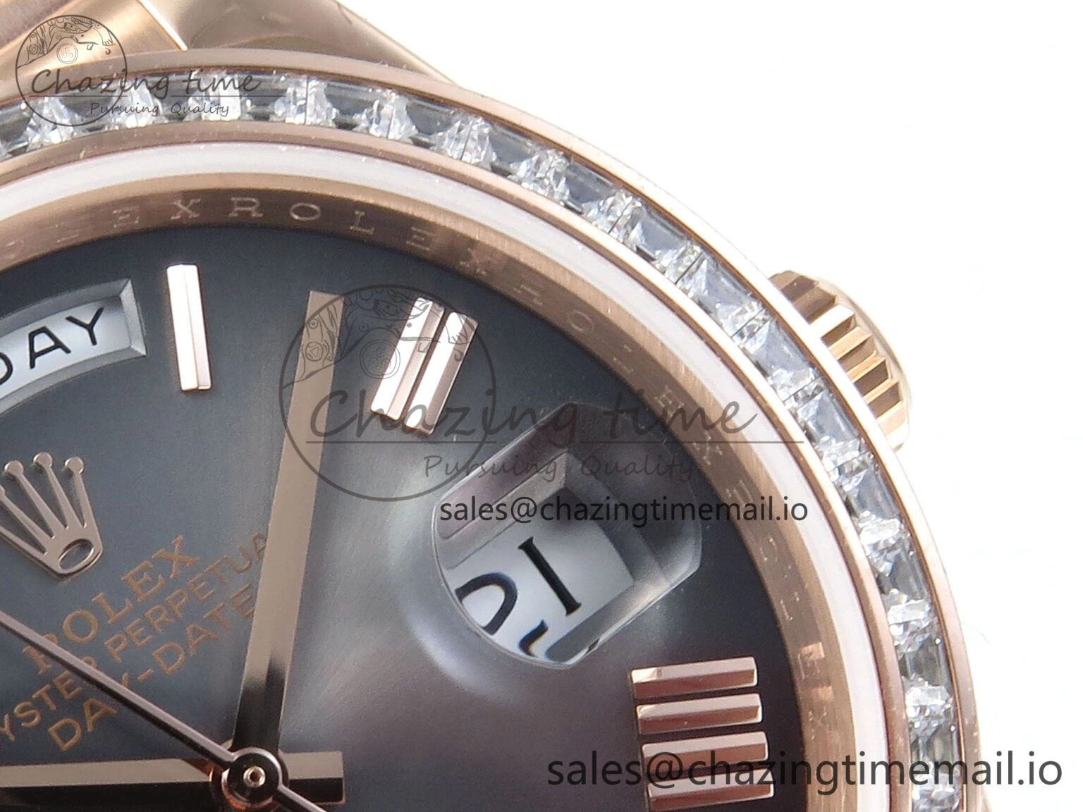 Popular DayDate 40 RG QF 1:1 Best Edition Slate Ombre Dial Diamonds Bezel on President Bracelet A2836 V5 (Gain Weight) 471