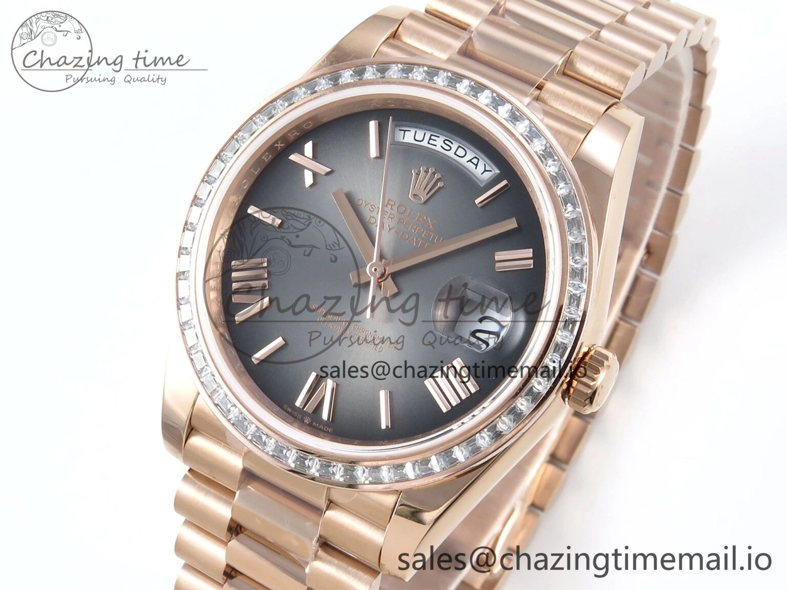 Popular DayDate 40 RG QF 1:1 Best Edition Slate Ombre Dial Diamonds Bezel on President Bracelet A2836 V5 (Gain Weight) 471