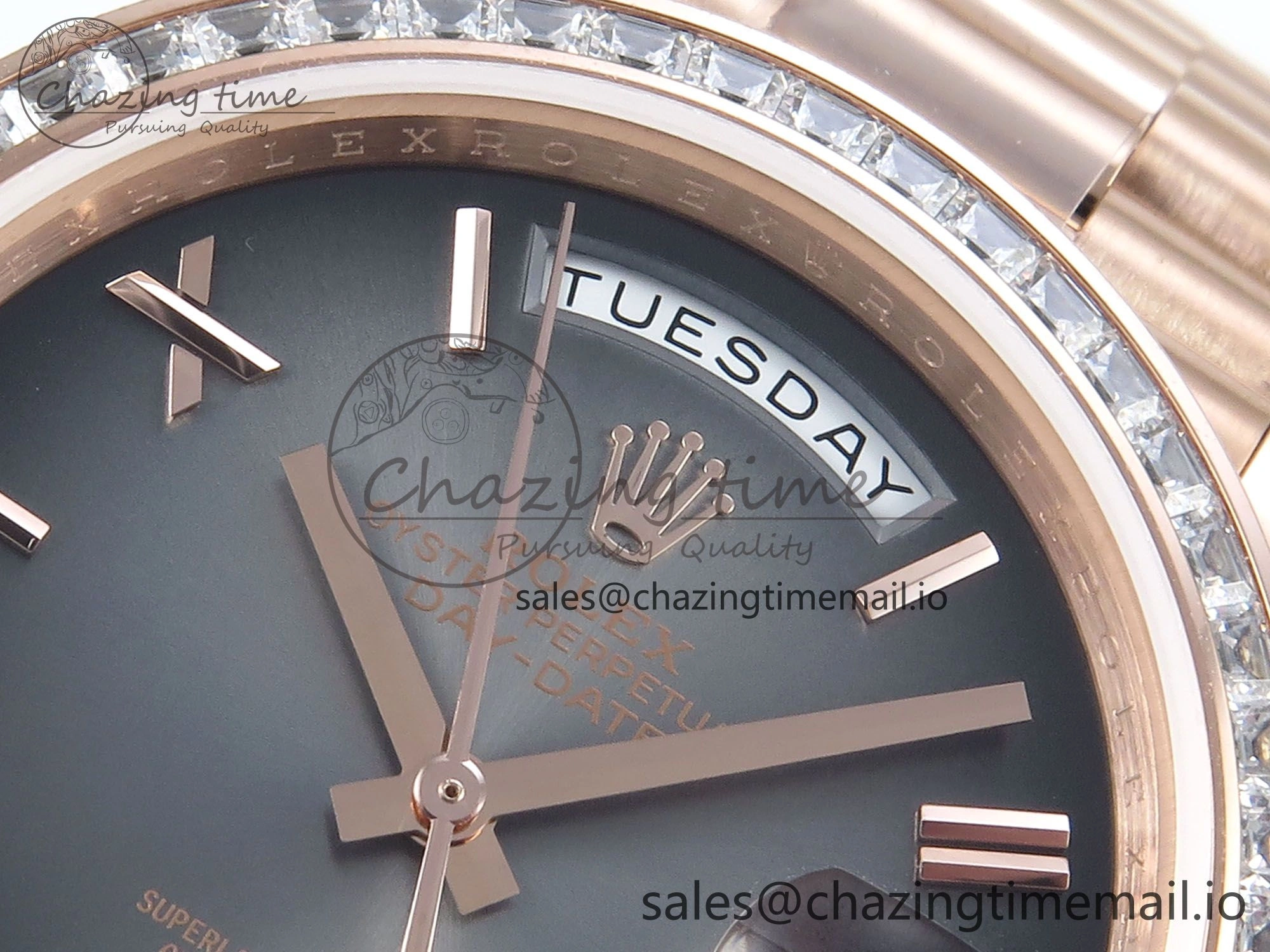 Popular DayDate 40 RG QF 1:1 Best Edition Slate Ombre Dial Diamonds Bezel on President Bracelet A2836 V5 (Gain Weight) 471