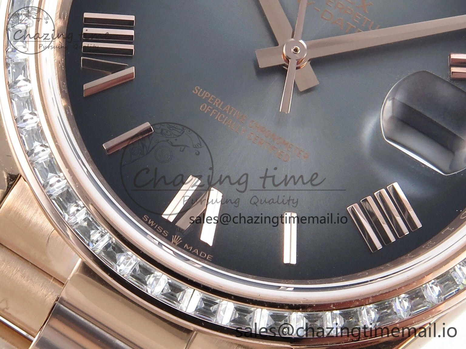 Popular DayDate 40 RG QF 1:1 Best Edition Slate Ombre Dial Diamonds Bezel on President Bracelet A2836 V5 (Gain Weight) 471