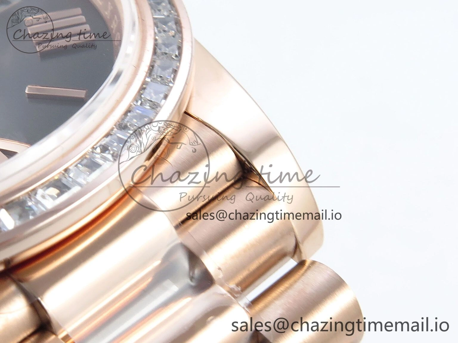 Popular DayDate 40 RG QF 1:1 Best Edition Slate Ombre Dial Diamonds Bezel on President Bracelet A2836 V5 (Gain Weight) 471