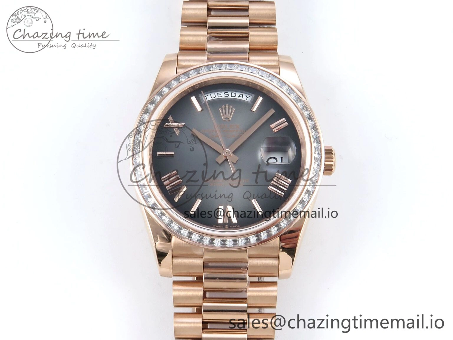 Popular DayDate 40 RG QF 1:1 Best Edition Slate Ombre Dial Diamonds Bezel on President Bracelet A2836 V5 (Gain Weight) 471