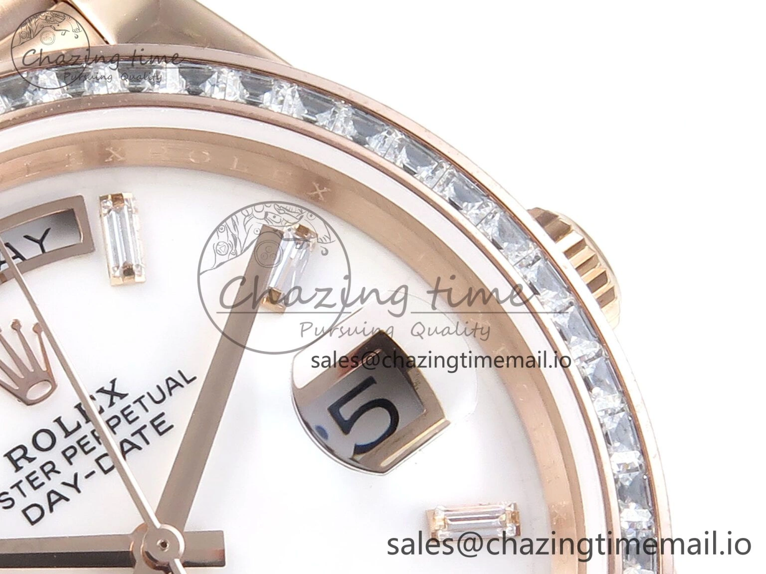 Timeless DayDate 40 RG QF 1:1 Best Edition White MOP Dial Diamonds Bezel on President Bracelet A2836 V5 (Gain Weight) 470