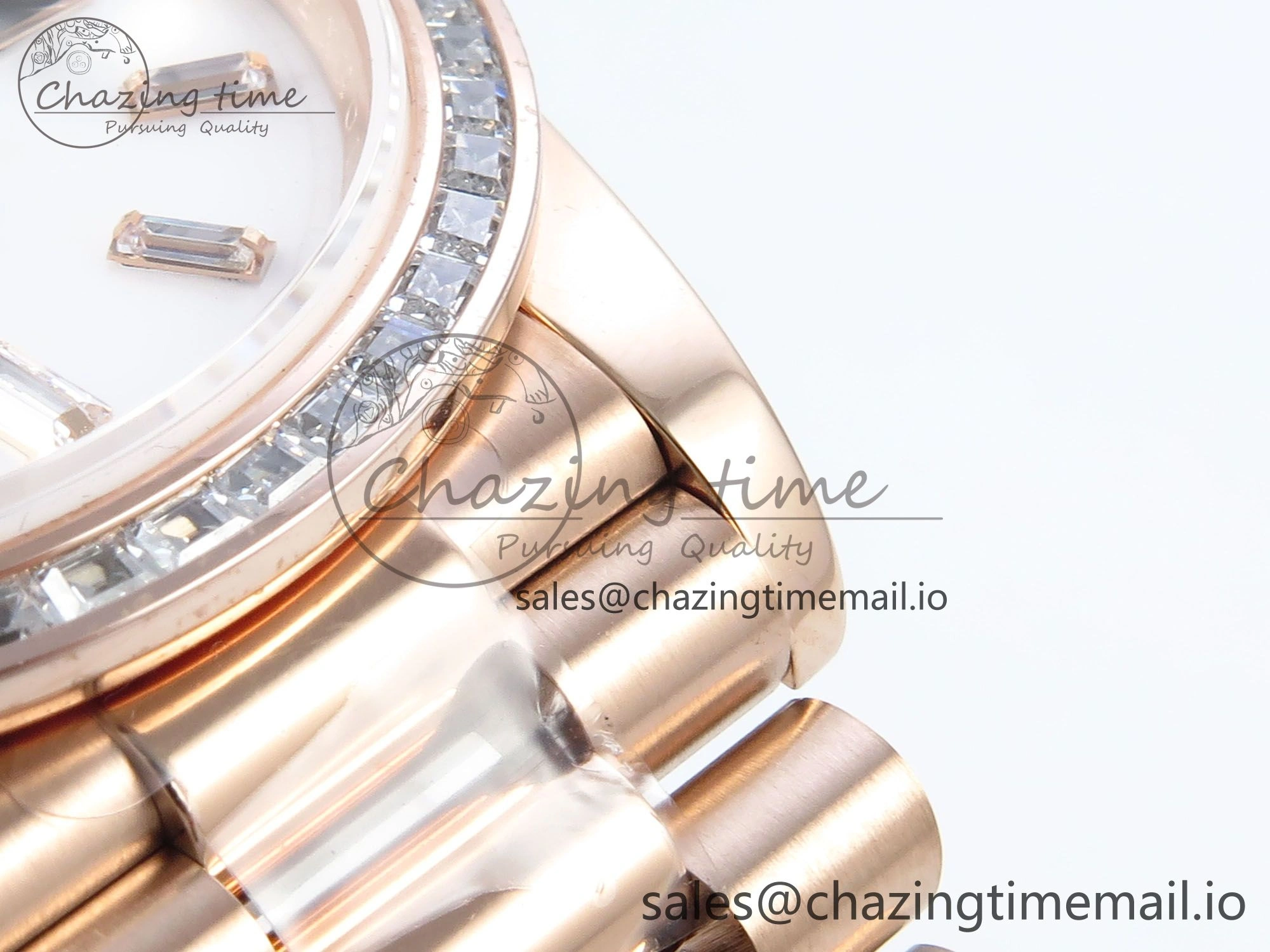 Timeless DayDate 40 RG QF 1:1 Best Edition White MOP Dial Diamonds Bezel on President Bracelet A2836 V5 (Gain Weight) 470