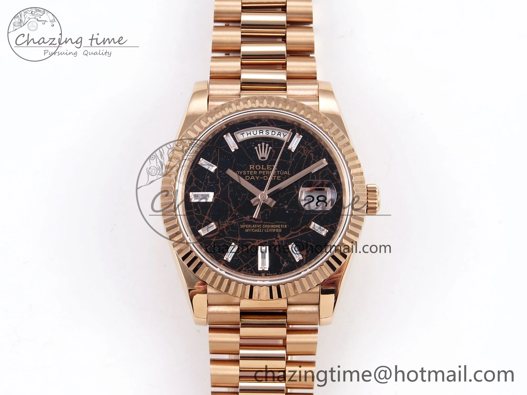 Seasonal DayDate 40 RG QF Best Edition 904L Steel Slate Eisenkiesel Dial on President Bracelet VR3255 V4 (Gain Weight) 1334