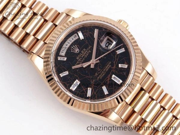 Seasonal DayDate 40 RG QF Best Edition 904L Steel Slate Eisenkiesel Dial on President Bracelet VR3255 V4 (Gain Weight) 1334